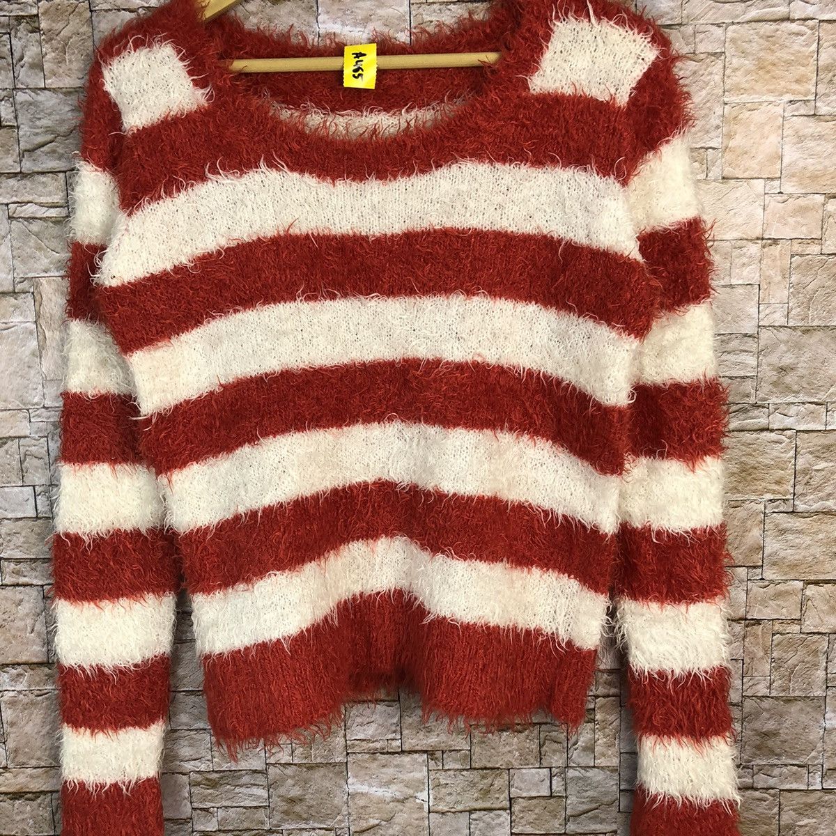 Japanese Brand Japanese Brand Red Stripe fur shaggy mohair Knitwear #A485 Size S / US 4 / IT 40 - 3 Thumbnail