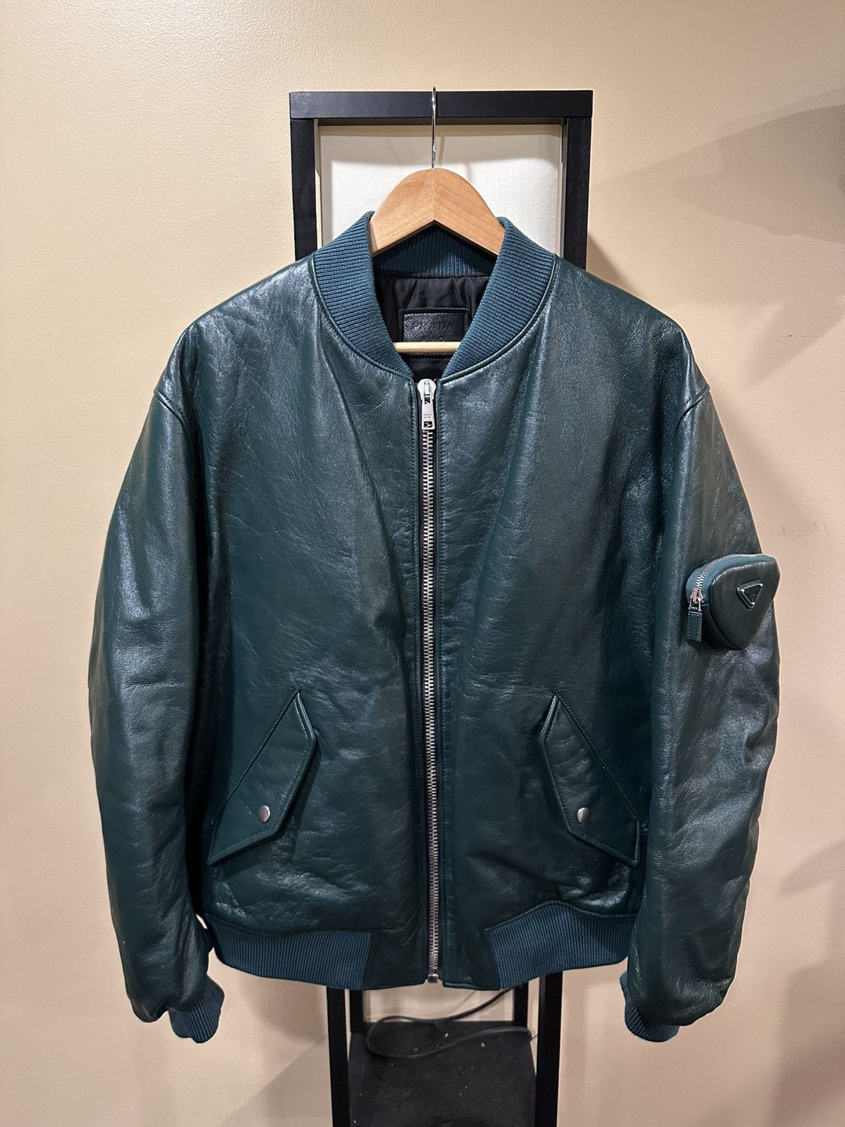 Prada Prada x Raf Simmons Nappa Bomber Leather Billiard Green FW21 Size US L / EU 52-54 / 3 - 2 Thumbnail