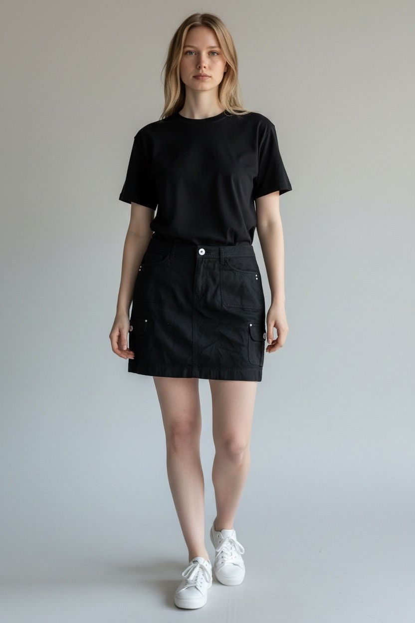 White House Black Market Y2K Black Cargo Mini Skirt Silver Hardware Pockets Goth Sz M Size 29" - 1 Thumbnail