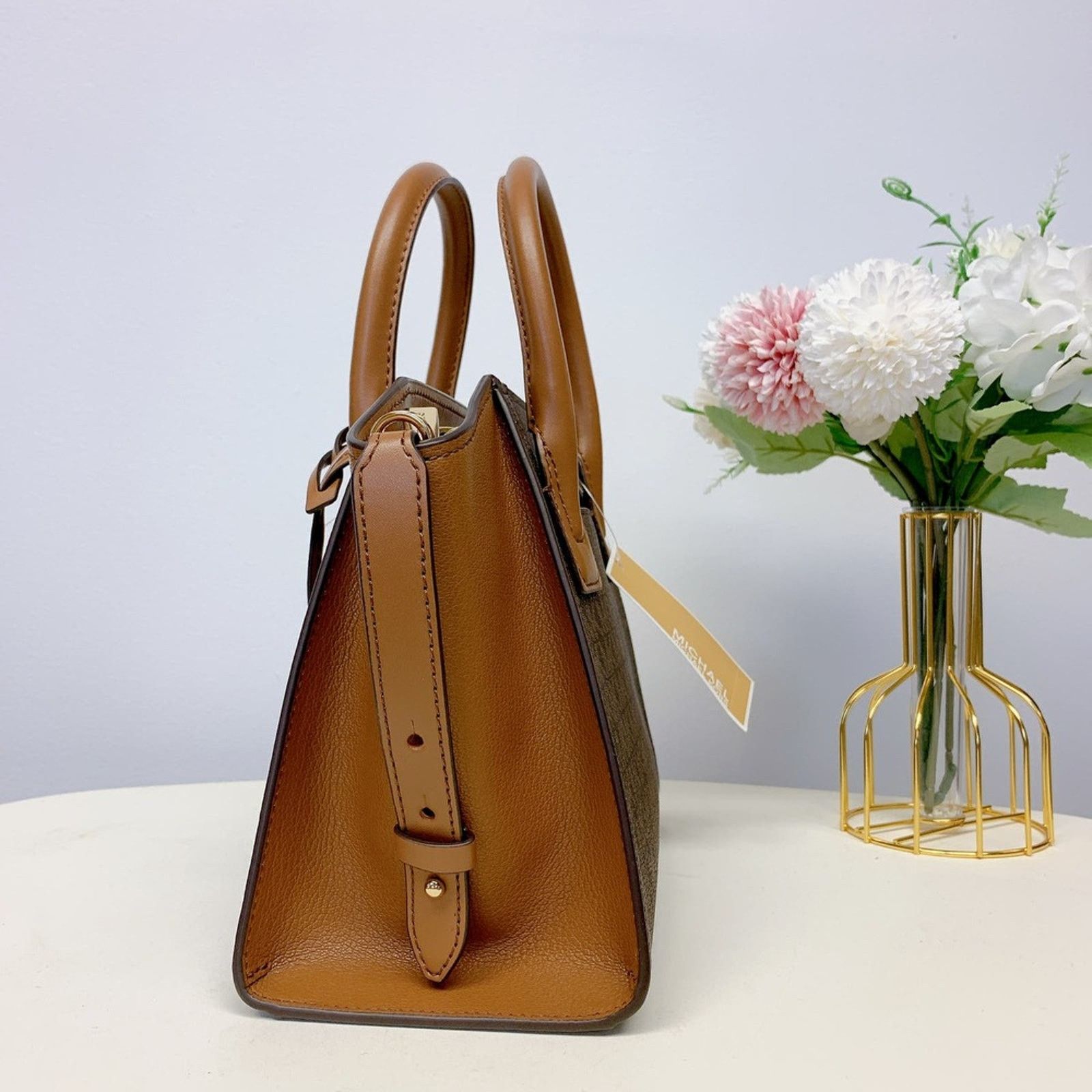 Michael Kors MICHAEL KORS 35F1G4VM2B AVRIL SM LOGO TOP-ZIP SATCHEL BROWN Size ONE SIZE - 3 Thumbnail