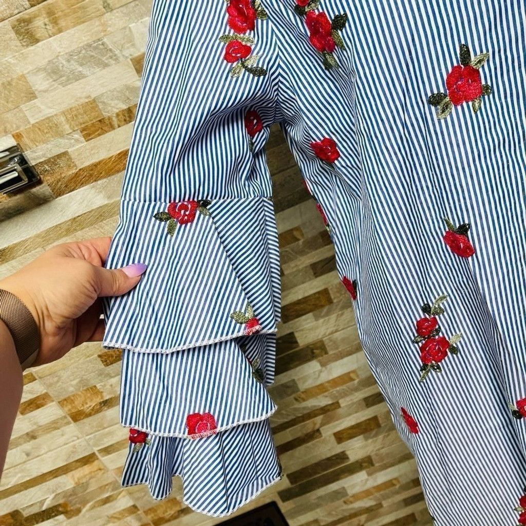 Other MAXSPORT LA Floral embroidered pinstripe dress ruffles M Size M / US 6-8 / IT 42-44 - 14 Thumbnail