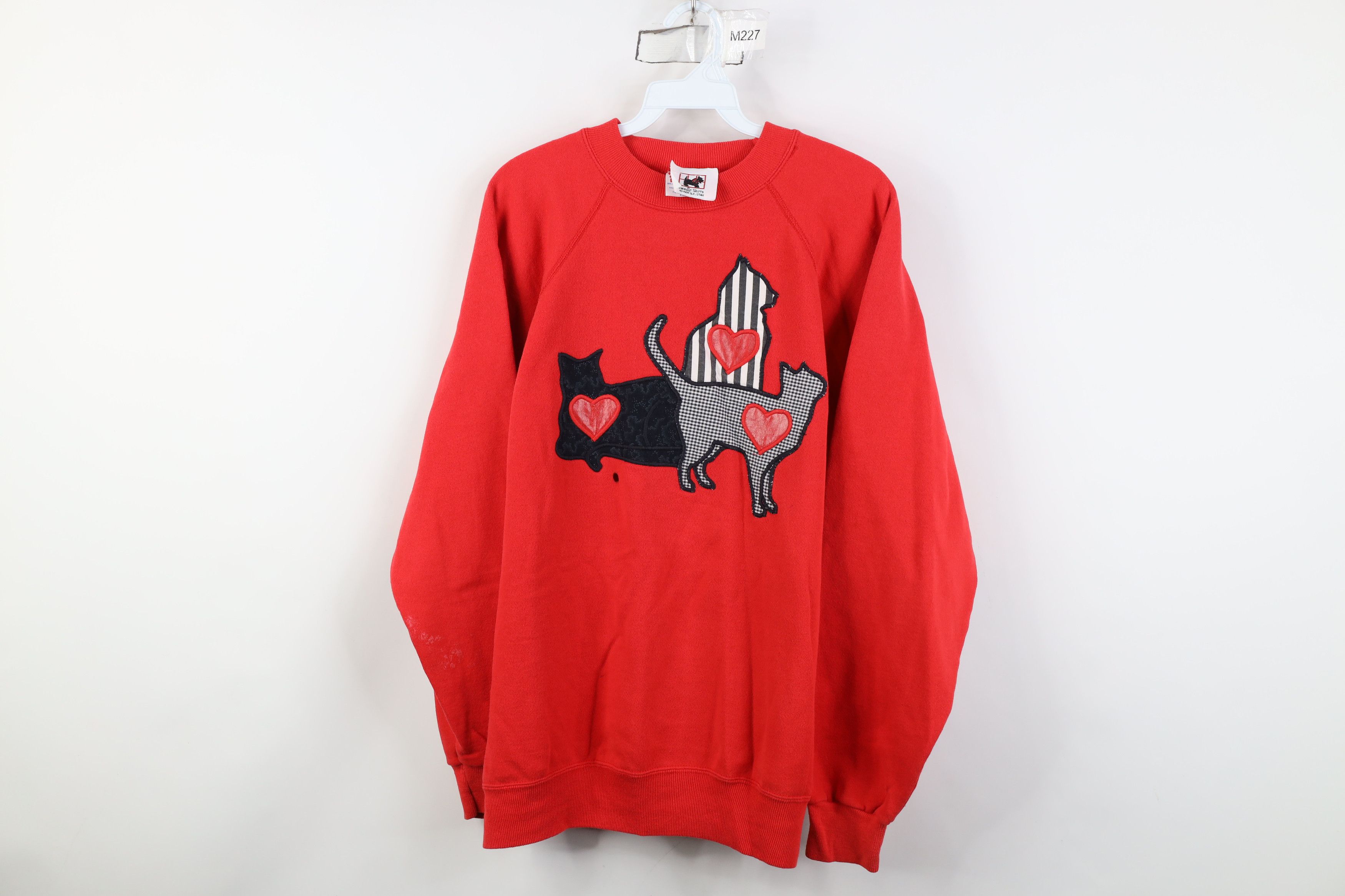 Vintage Vintage 90s Streetwear Cat Kitten Patch Heart Sweatshirt USA Size XL / US 12-14 / IT 48-50 - 1 Thumbnail