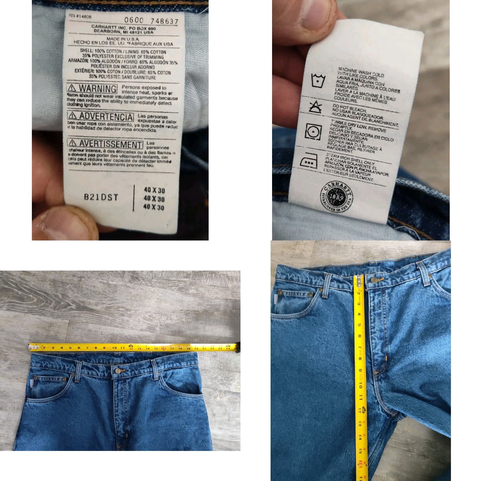 Carhartt VINTAGE Carhartt Jeans 5-Pocket Regular Fit Blue 40x30 Mid Rise Lined Denim USA Union Made 90s Workwear Mens Size US 40 / EU 56 - 8 Thumbnail