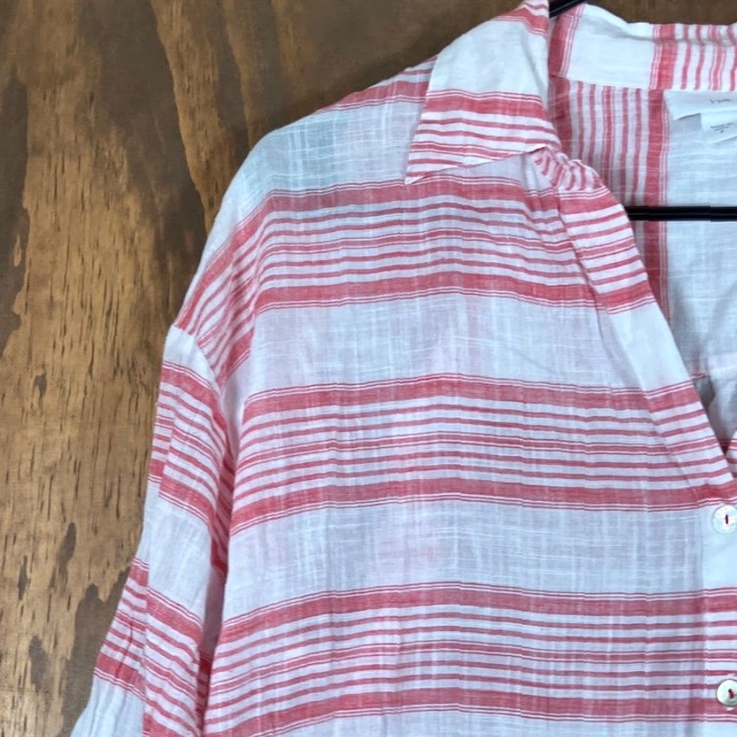 J. Jill J Jill Womens Shirt Striped Button-Up Collared Sheer Lightweight S Pink White Casual Workwear, Tunic, Regular Fit, Long Sleeve, Size S (Mens/Womens) Size S / US 4 / IT 40 - 4 Thumbnail