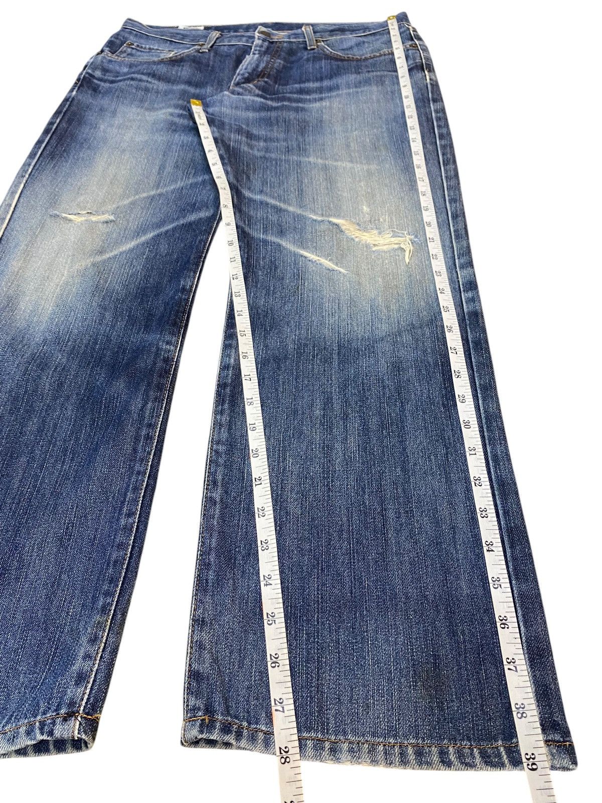 Edwin Vintage Japanese Edwin 403 Blue Wash Distressed Loose Jeans Size US 34 / EU 50 - 16 Thumbnail