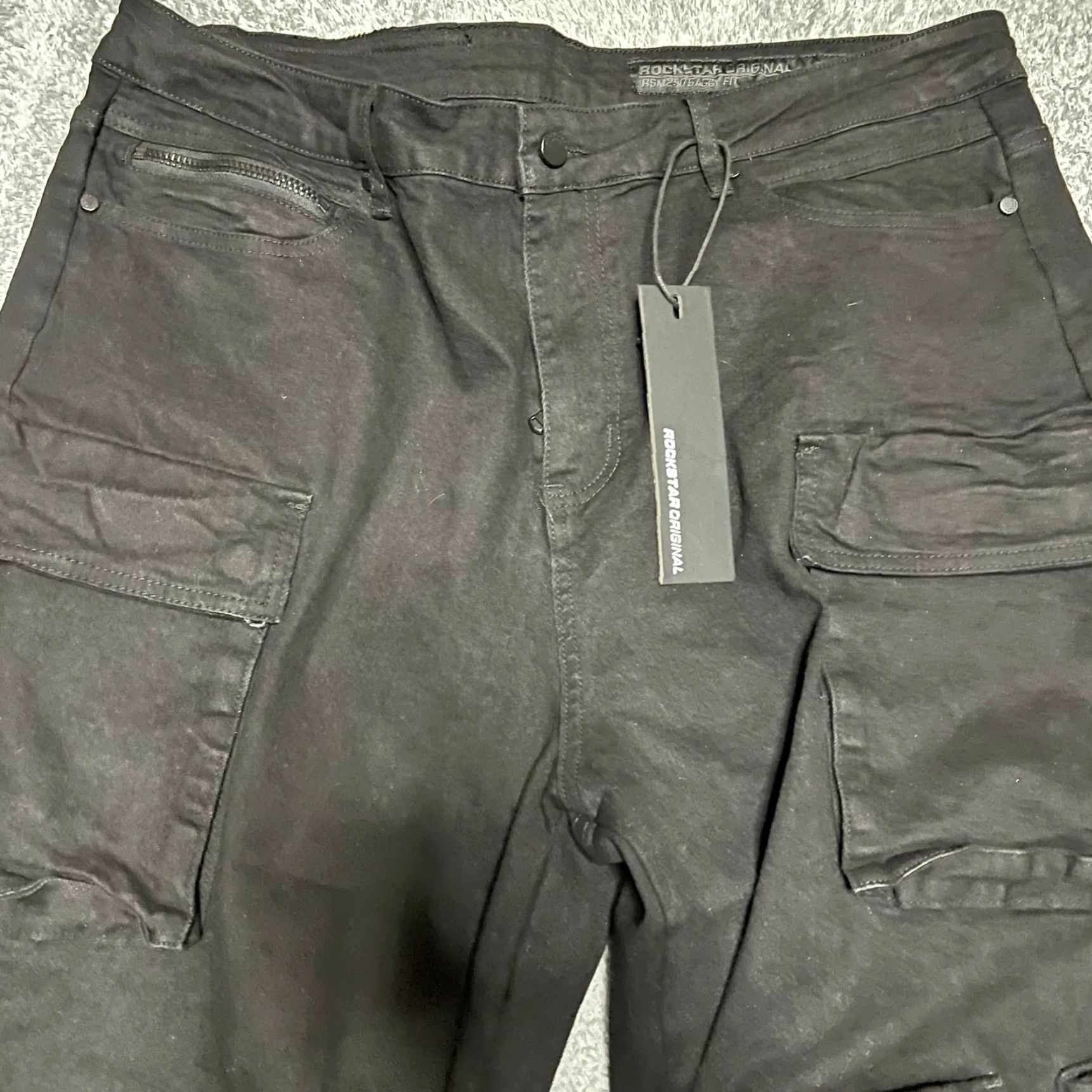 Vintage Rockstar Denim Men Cargo Jeans Black 38 x34.5 Baggy Regular Inseam 34 RSM Mahesh Size US 38 / EU 54 - 3 Thumbnail