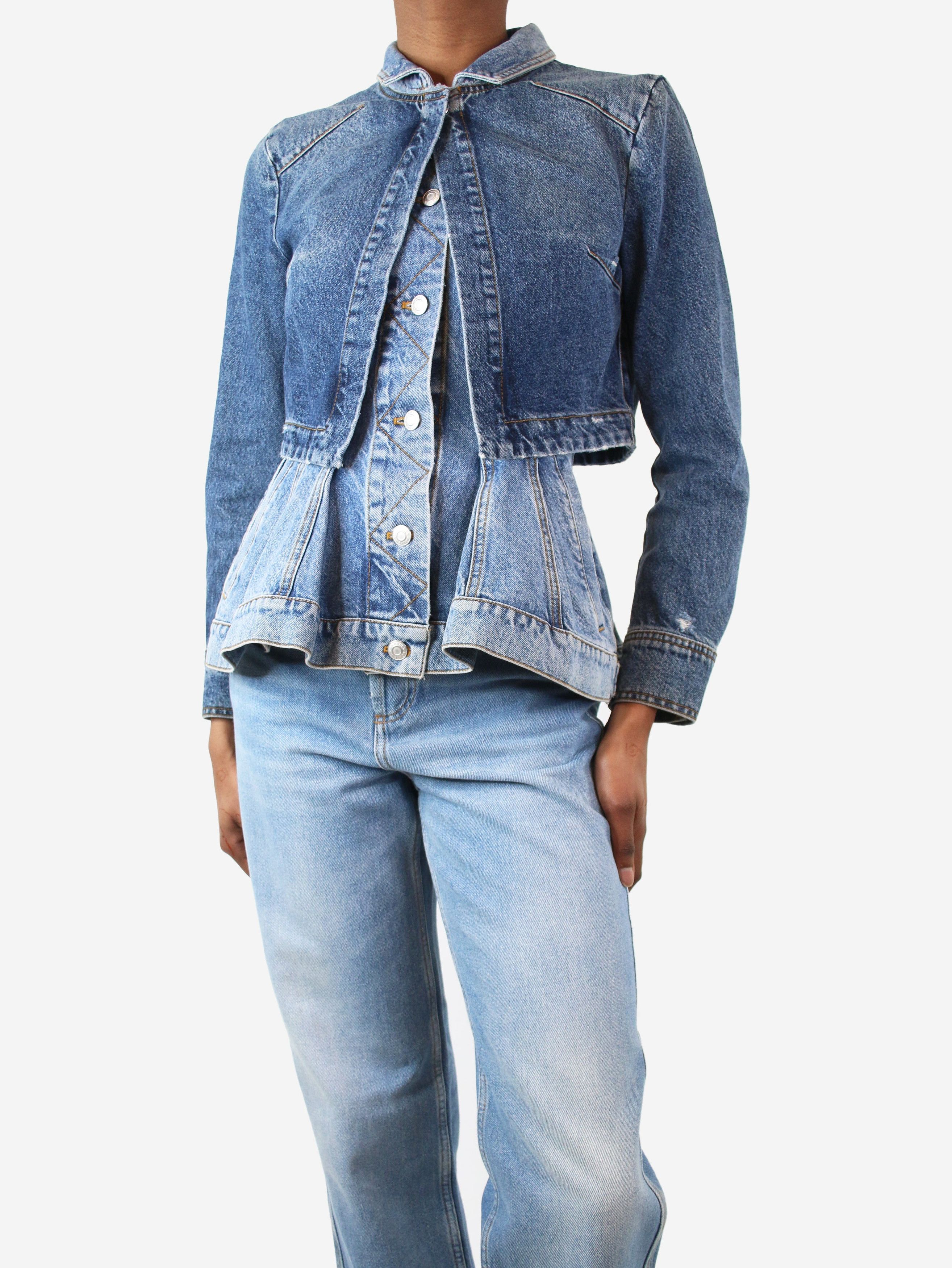 image of Alexander Mcqueen Blue Double-Layered Peplum Denim Jacket - Size Uk 8, Women's