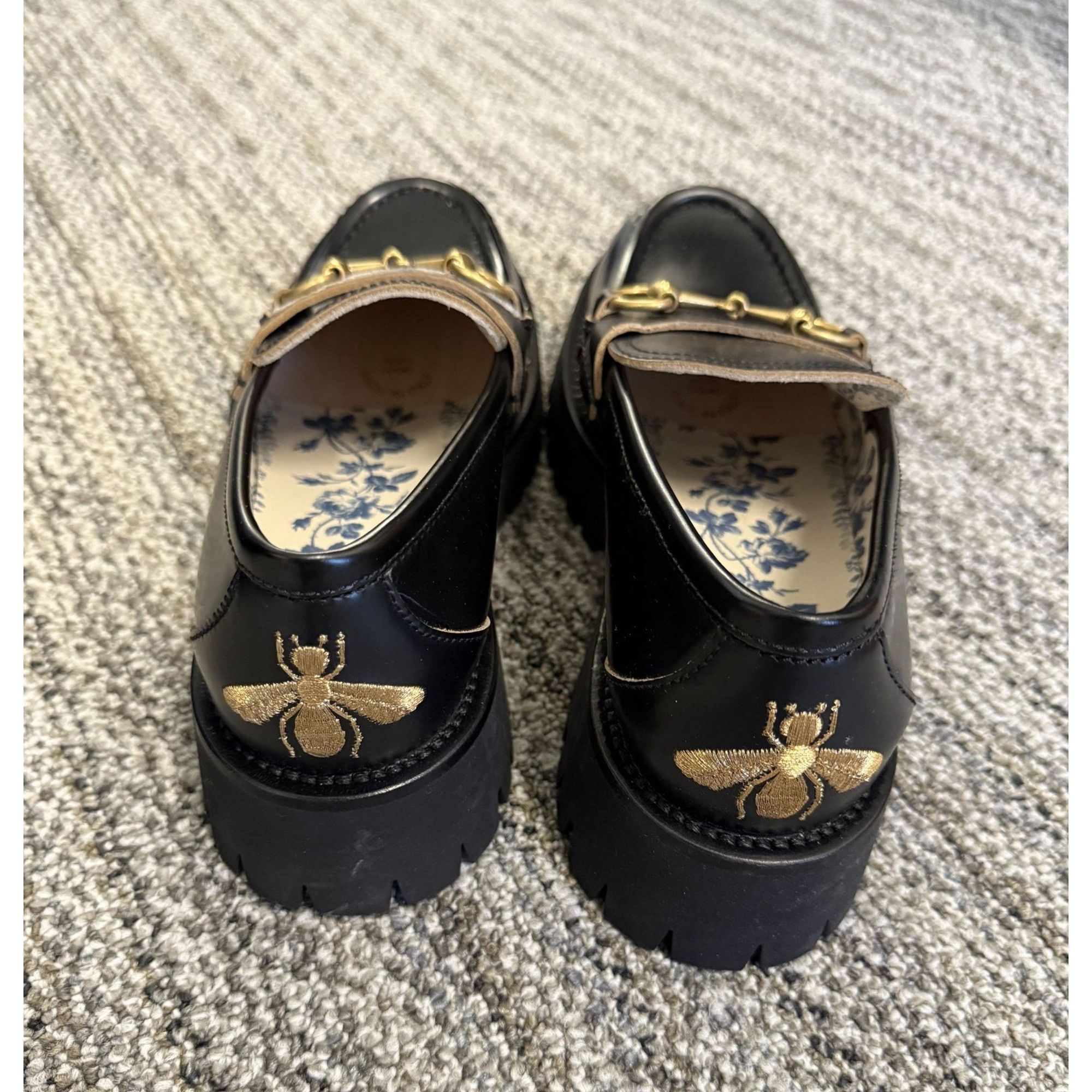 Gucci Gucci Womens Black Leather Horsebit Loafers With Embroidered Size US 8 / IT 38 - 2 Thumbnail