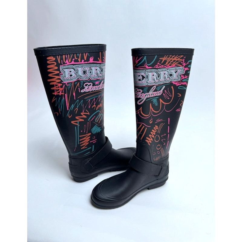 Burberry Burberry Black Doodle Graffiti Rubber Rain Boots Size 35 Size US 5 / IT 35 - 1 Thumbnail