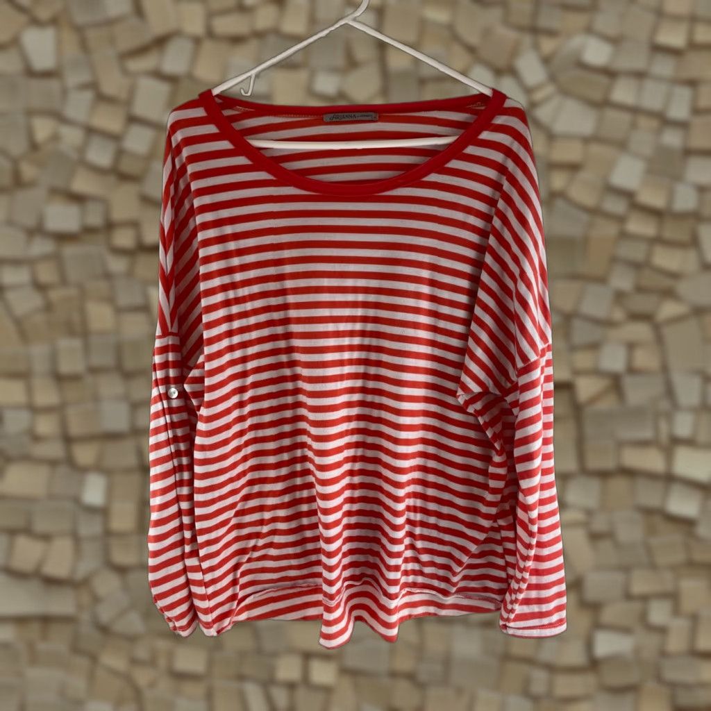 Vintage Arianna by Howard's Shirt Women's Striped Boat Neck T-Shirt Coral White XL Large Red Navy? Size XL / US 12-14 / IT 48-50 - 1 Thumbnail