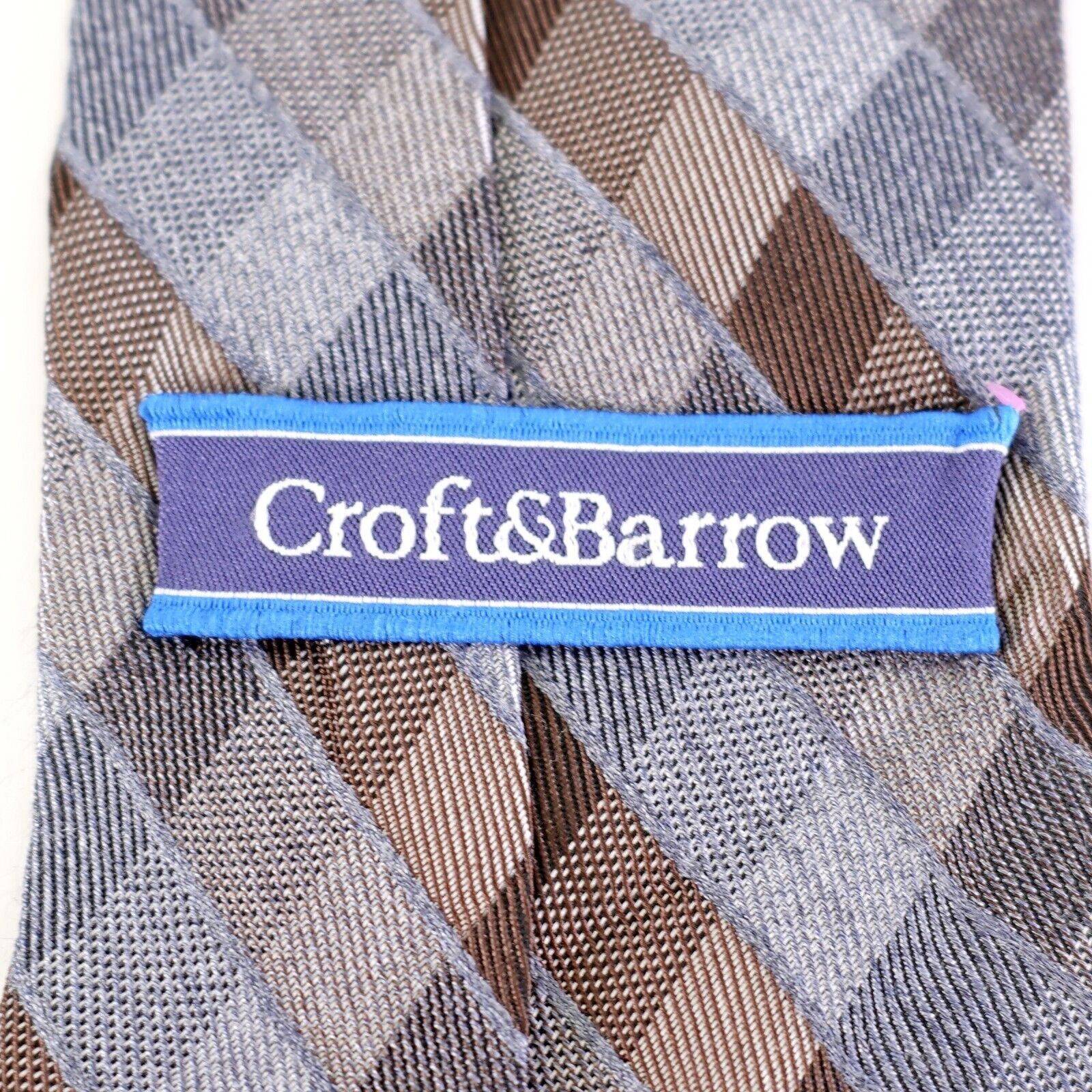 Croft & Barrow Croft & Barrow Brown Gray Brown Plaid Check Knit Silk Tie Size ONE SIZE - 3 Thumbnail