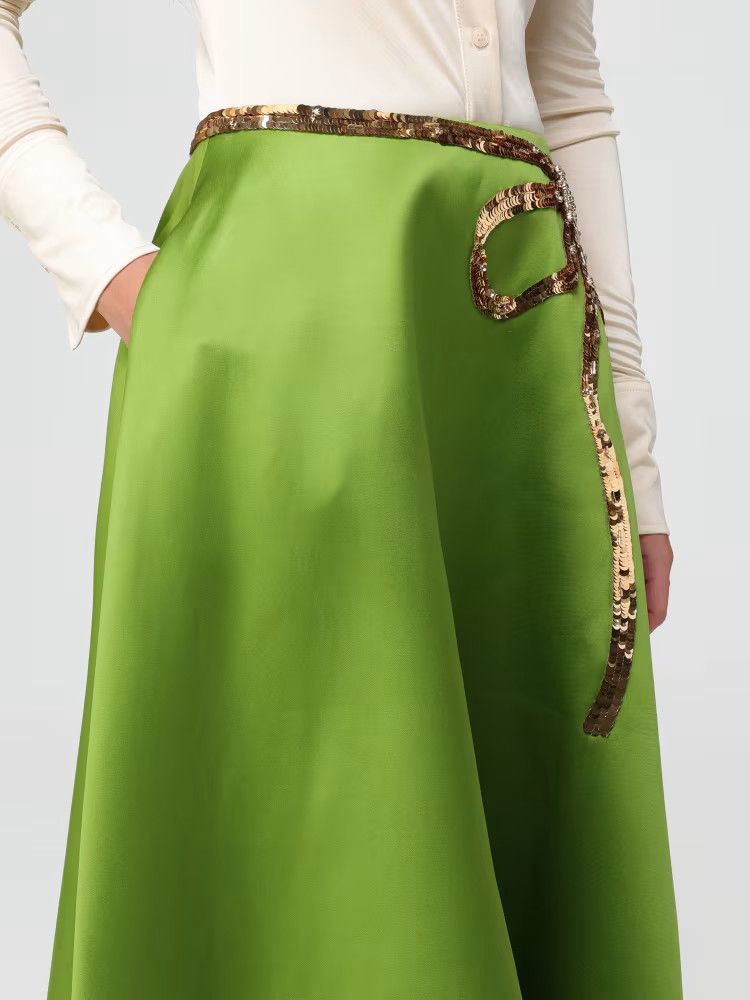 Valentino o1s22i1n0924 Techno Duchesse A-Line Skirt in Green Size 28" / US 6 / IT 42 - 2 Thumbnail