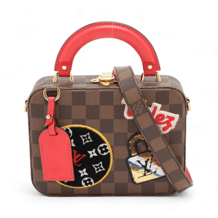 Louis Vuitton Damier Ebene LV Stories Box Patches Bag Brown x Red Size ONE SIZE - 1 Thumbnail