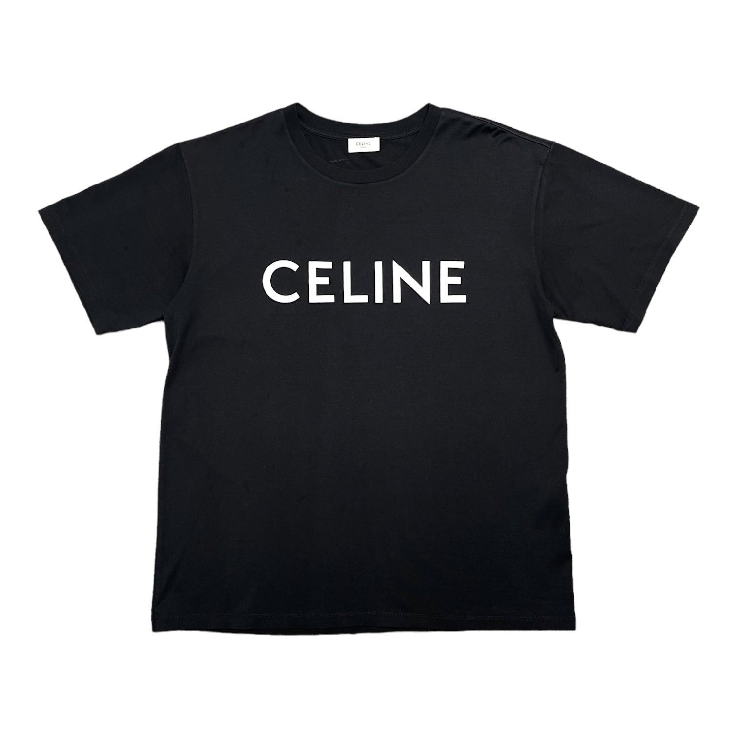 image of Celine Logo Short Sleeve Tee Shirt Black White, Men's (Size Small)