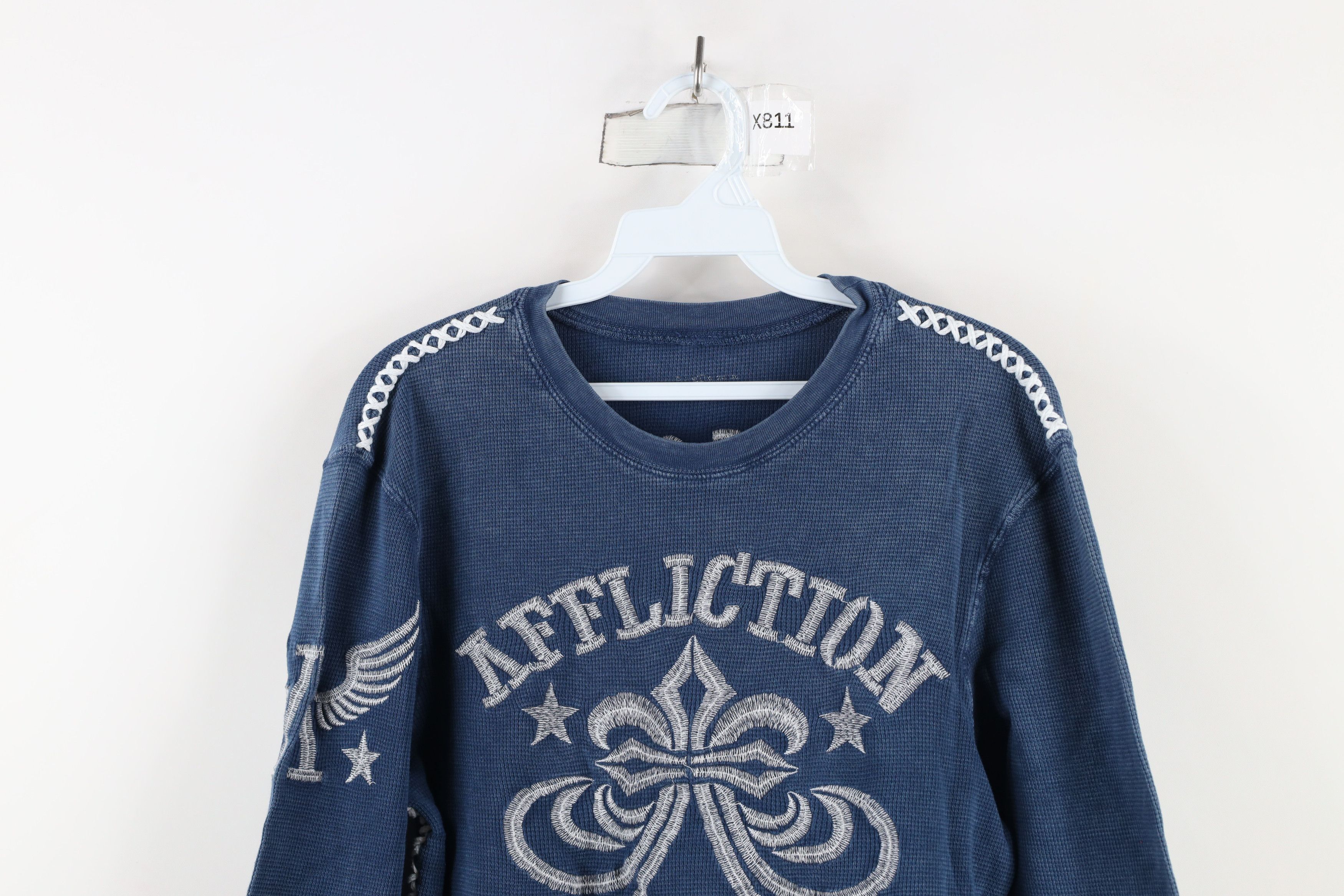 Affliction Vintage Y2K Affliction de Lis Thermal Waffle Knit T-Shirt Size US L / EU 52-54 / 3 - 2 Thumbnail