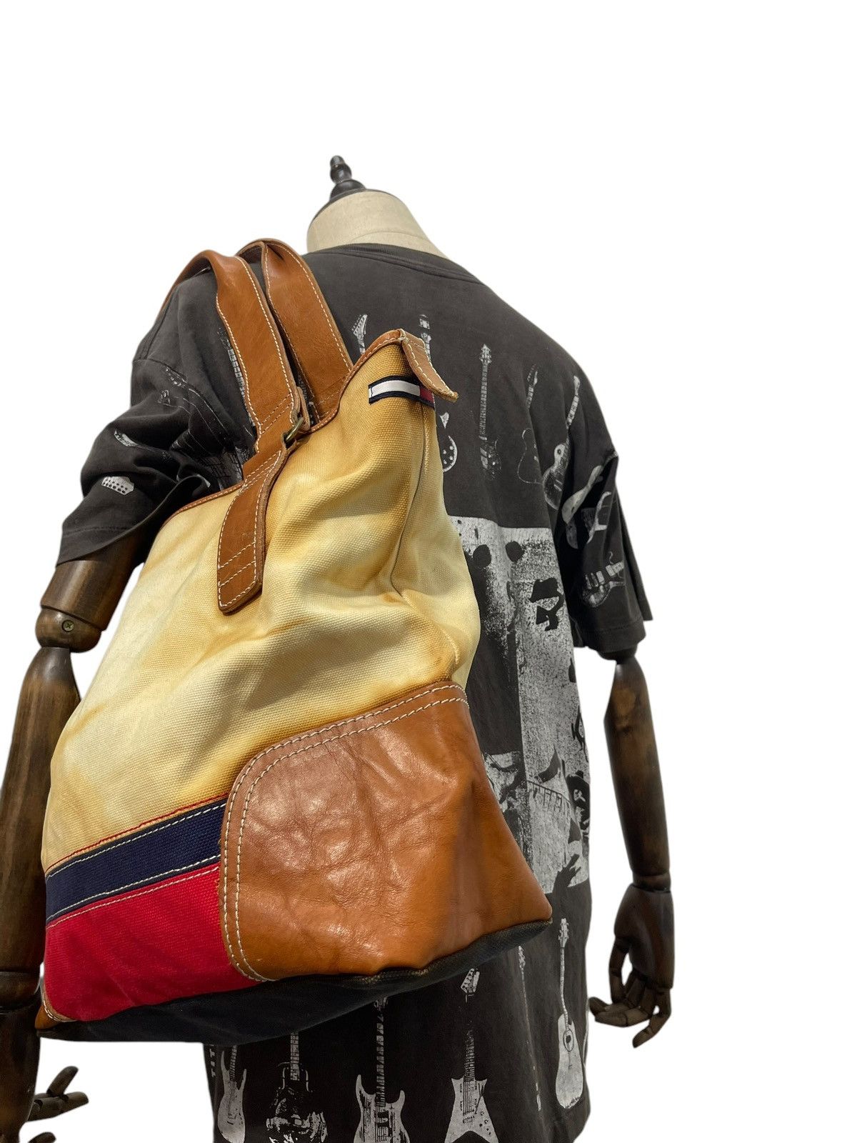 Genuine Leather Leather Cotton Canvas Vtg Tommy Hilfiger Tote Bag 4🟩 Size ONE SIZE - 2 Thumbnail