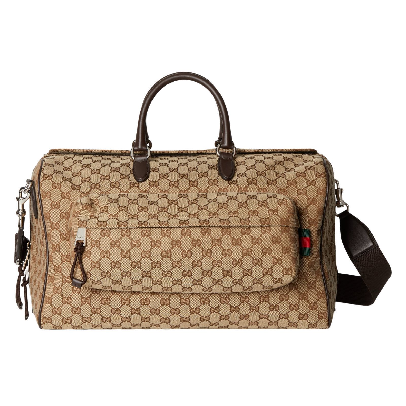 GUCCI $2980 Beige And Ebony GG Canvas Medium Duffle Bag New