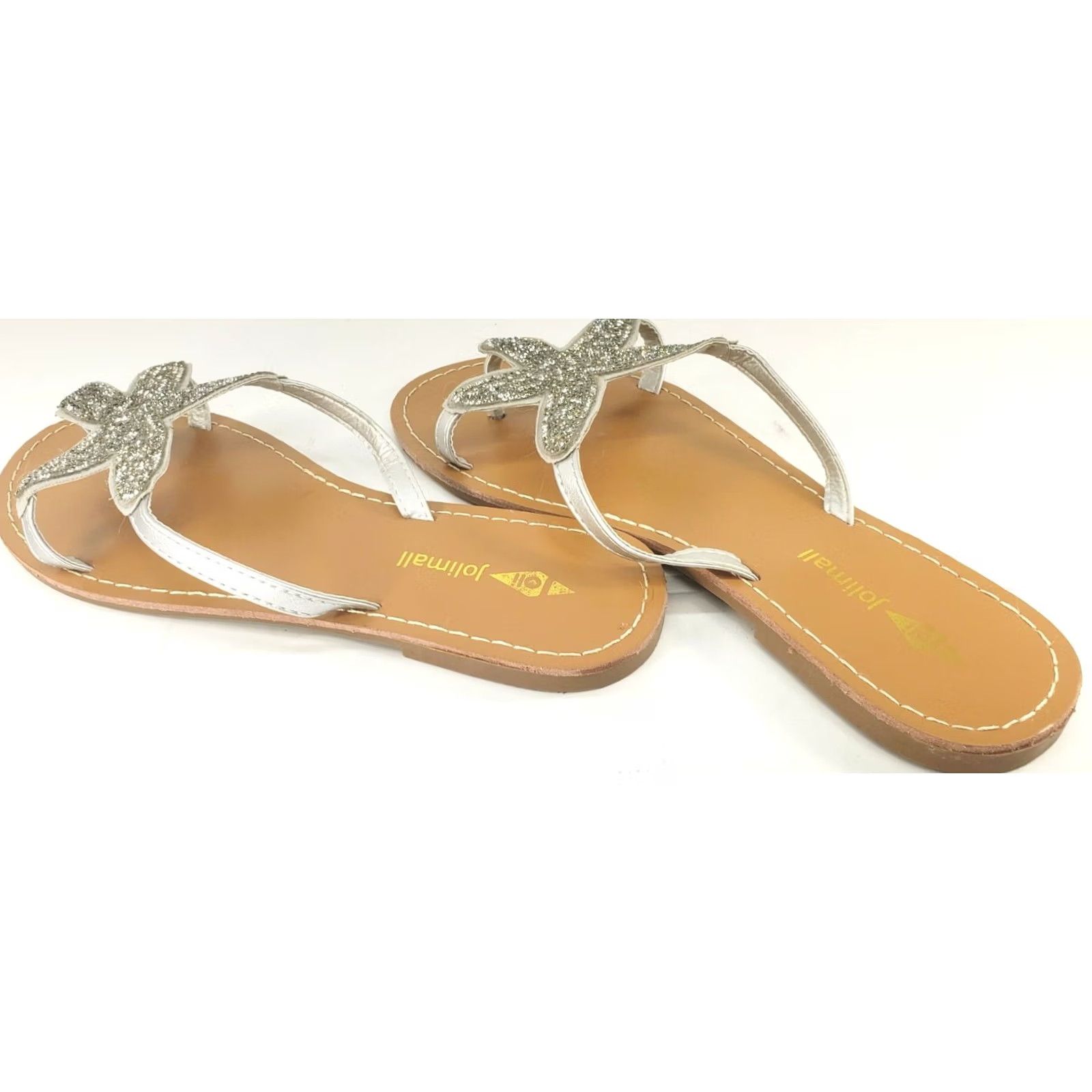 Vintage Jolimall Womens Flat Summer Toe Post Sandals Size 6 Crystal Beaded Starfish Upfront with Silver Straps Size US 6 / IT 36 - 5 Thumbnail