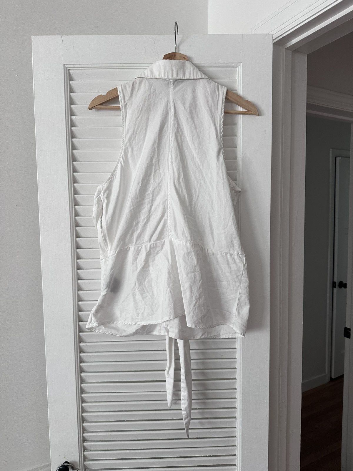Donna Karan Donna Karan - Sleeveless White Tie Collared Women's Top Size XL / US 12-14 / IT 48-50 - 6 Thumbnail