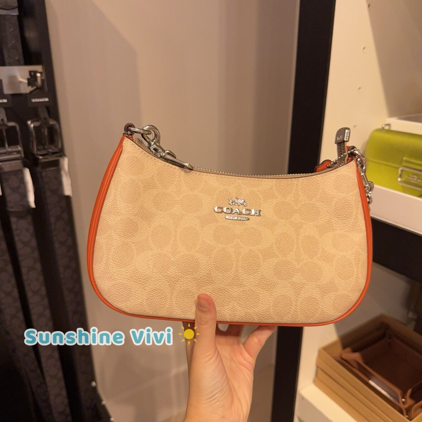 Coach NWT Coach Teri Shoulder Bag Canvas CV933 Sand / Deep Orange Size ONE SIZE - 1 Thumbnail