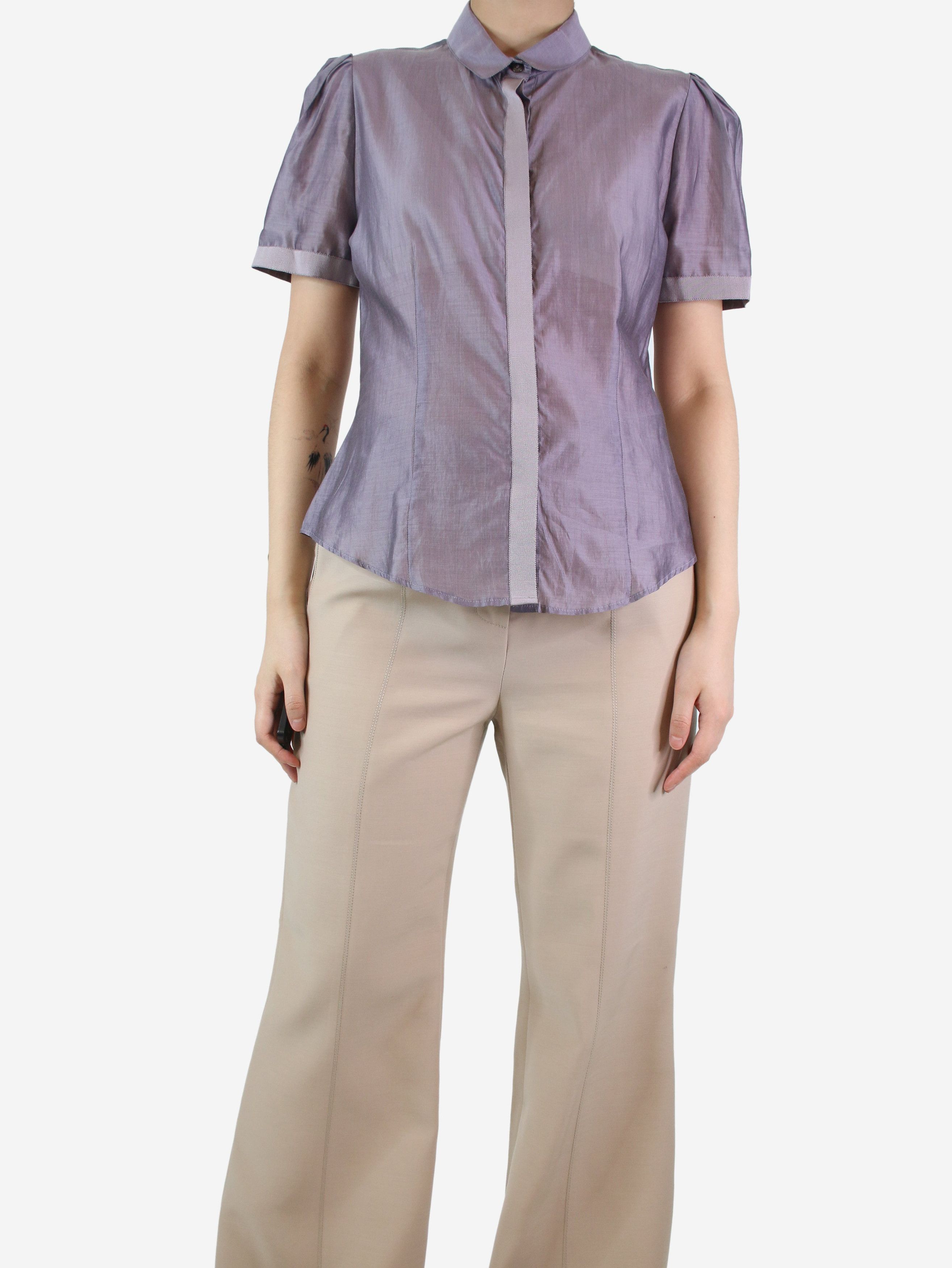 image of Burberry Lilac Short-Sleeved Shirt - Size Uk 12, Women's