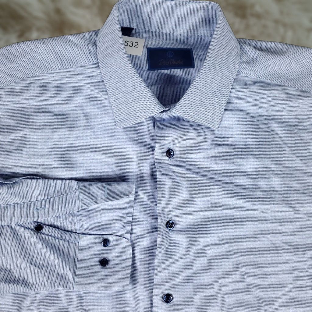 David Donahue David Donahue Dress Shirt Mens Size 17 Blue Button-Up Long Sleeve Non-Iron Cotton Size 46R - 1 Thumbnail