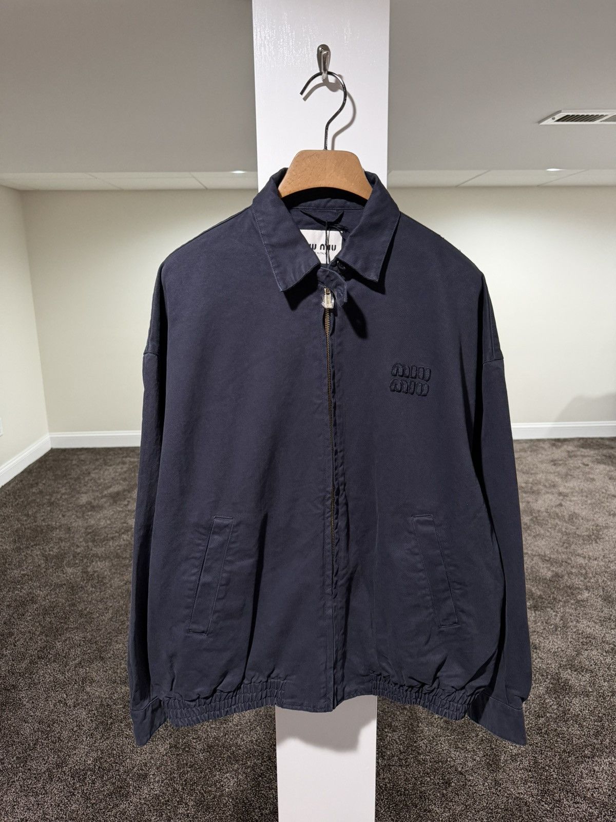 Miu Miu Miu Miu Garment Dyed Navy Workers Bomber Jacket Size US XL / EU 56 / 4 - 1 Thumbnail