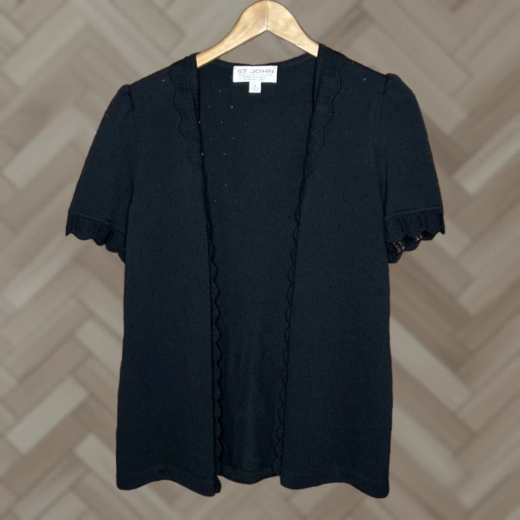 St. John VINTAGE St. John Cardigan Knit Wool Blend Open Front Short Sleeve Size 6 Black Womens Sweater Marie Gray Santana Size M / US 6-8 / IT 42-44 - 1 Thumbnail