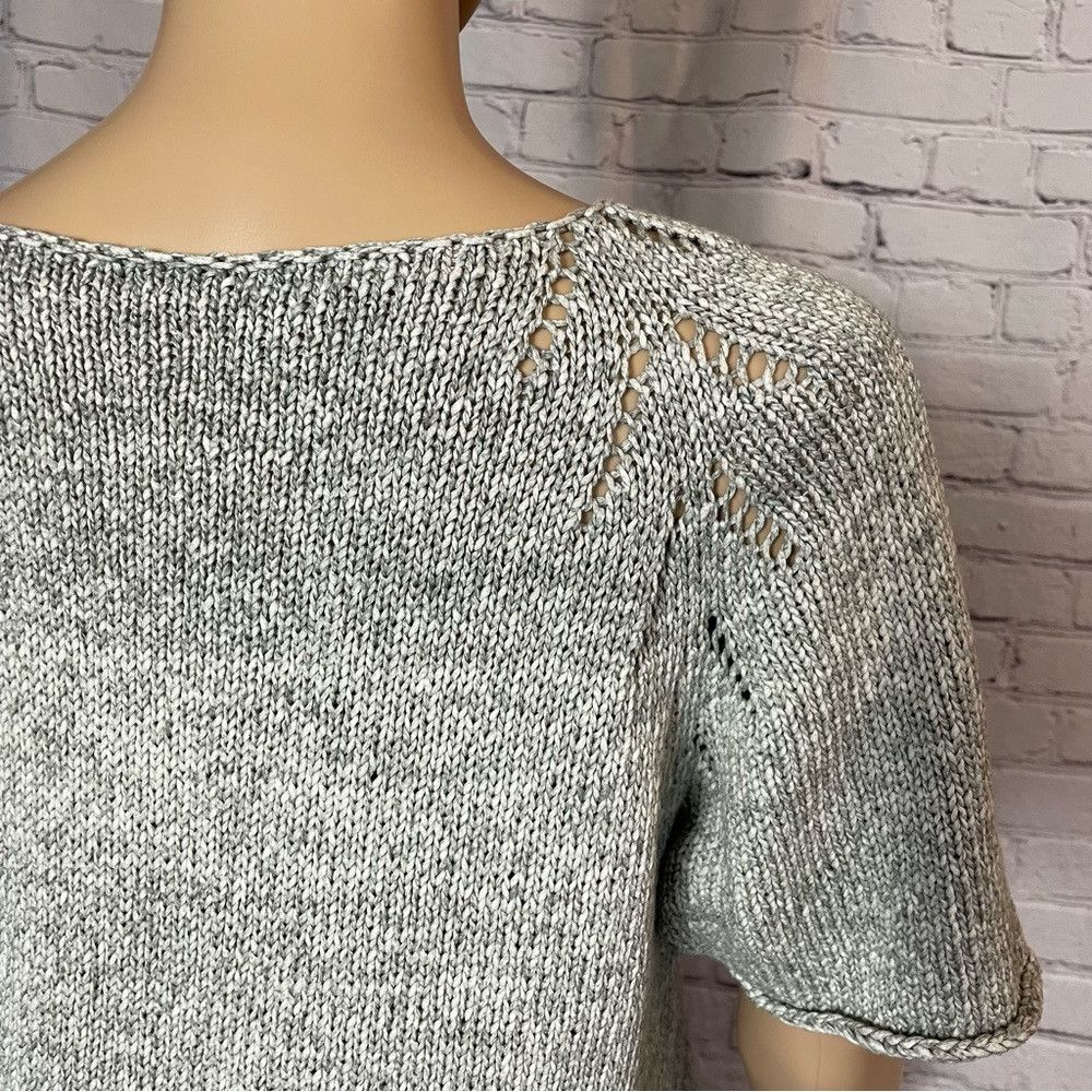 Handmade Hand Knit Linen Blend Short Sleeve Grey Melange Top Size S Size ONE SIZE - 5 Thumbnail
