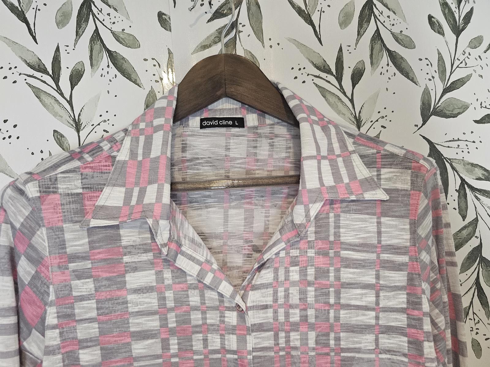 Designer David Cline Shirt Pink Womes L Plaid Print Sheer Size L / US 10 / IT 46 - 3 Thumbnail