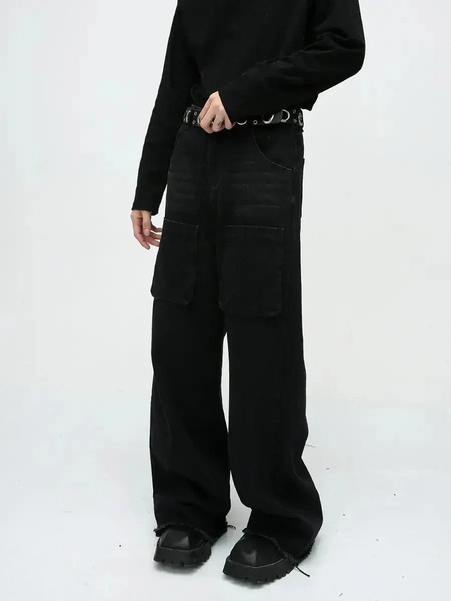 Japanese Brand Retro loose straight leg wide leg fringed jeans Size US 32 / EU 48 - 1 Thumbnail