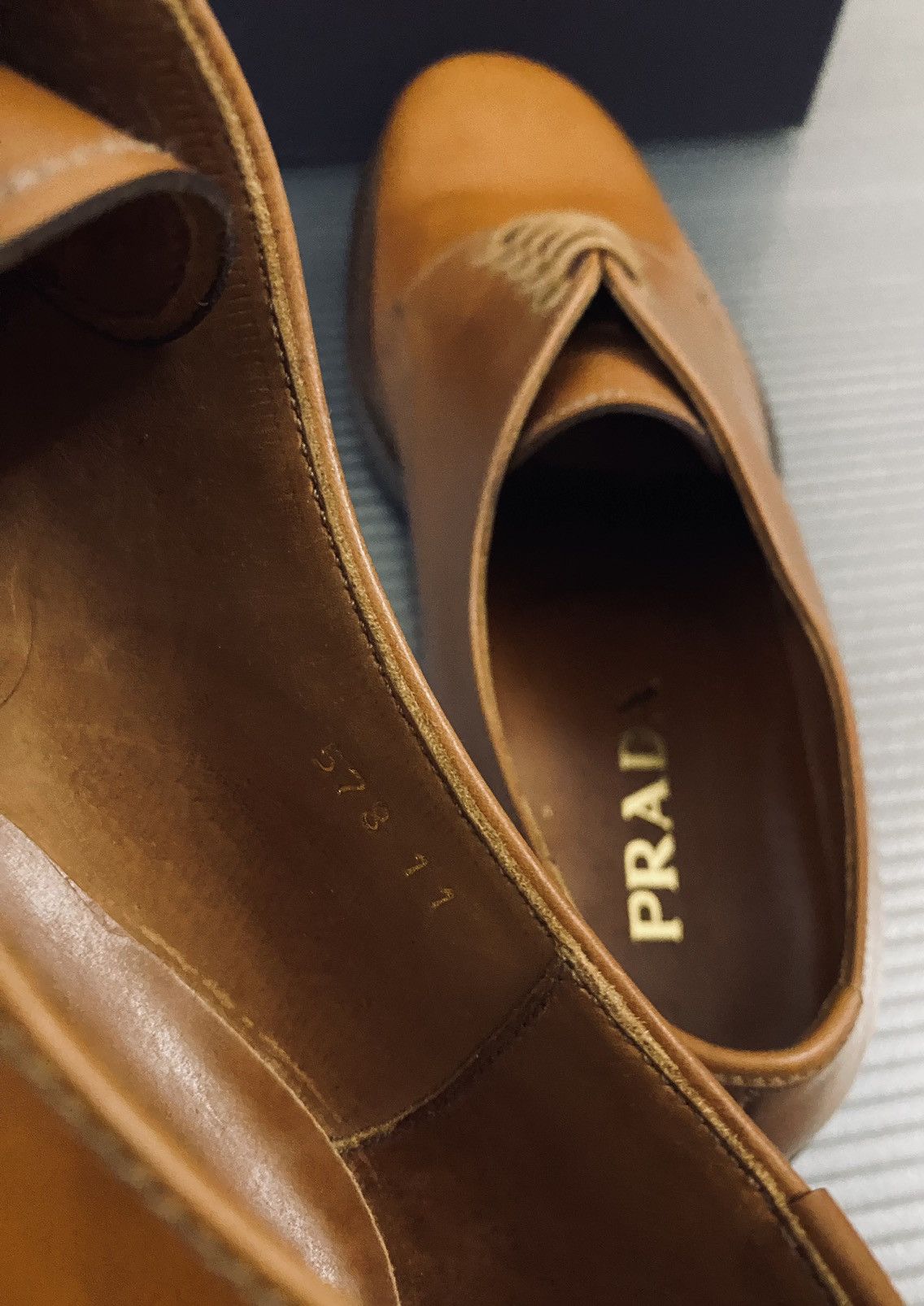 Prada Prada 🇮🇹 cognac cordovan leather triple sole derby 12 NEW Size US 12 / EU 45 - 3 Thumbnail