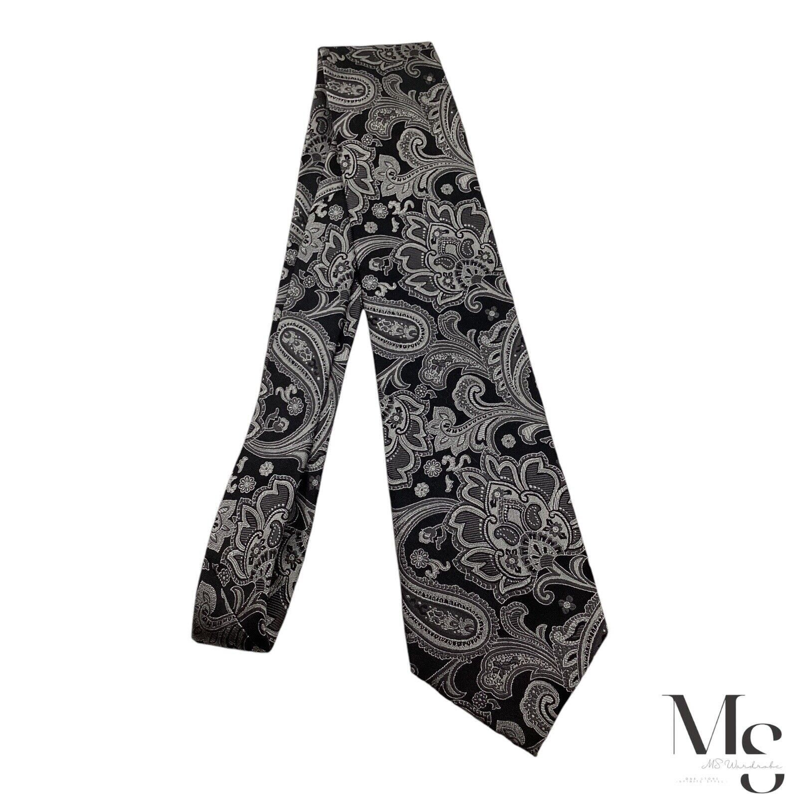 Donald Trump DONALD J. TRUMP Black & Silver Paisley Luxury Silk Tie Hand Size ONE SIZE - 3 Thumbnail
