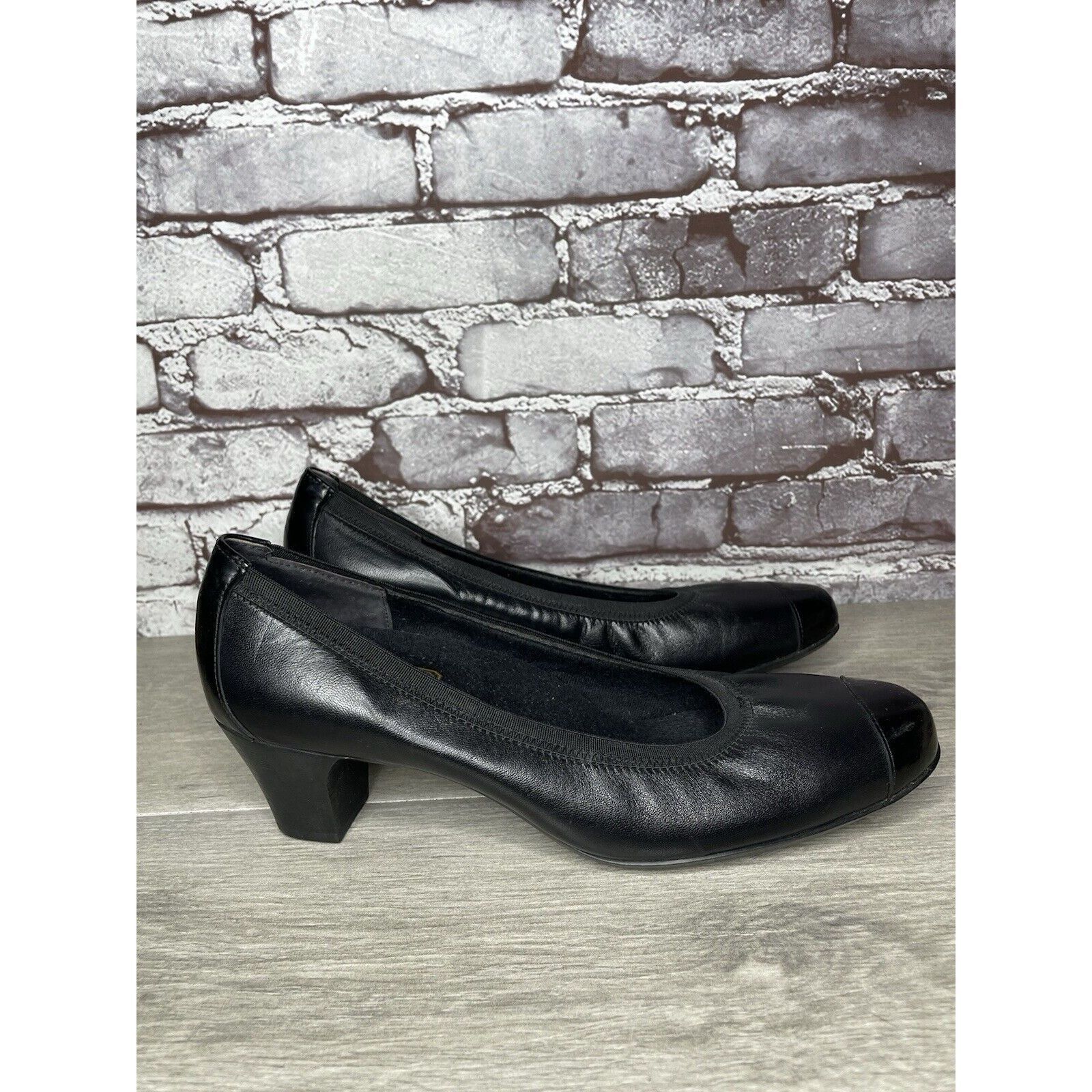 Other Munro American Black Leather Cap Toe Elastic Comfort Heels W Size US 11.5 / IT 41.5 - 8 Thumbnail