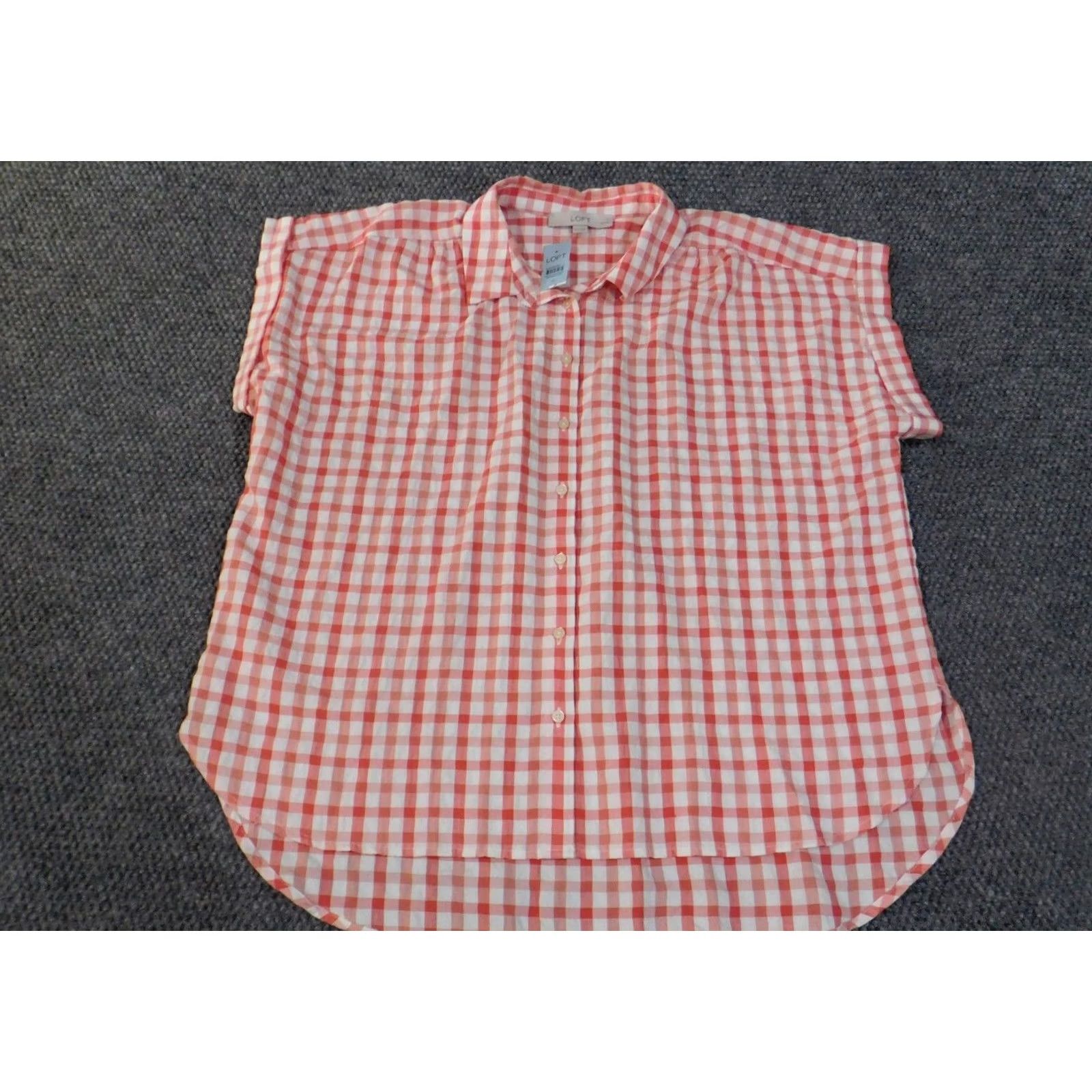 Ann Taylor Loft Petite Top pink plaid button up womens rayon polyester casual XSXL? Size XL / US 12-14 / IT 48-50 - 2 Thumbnail