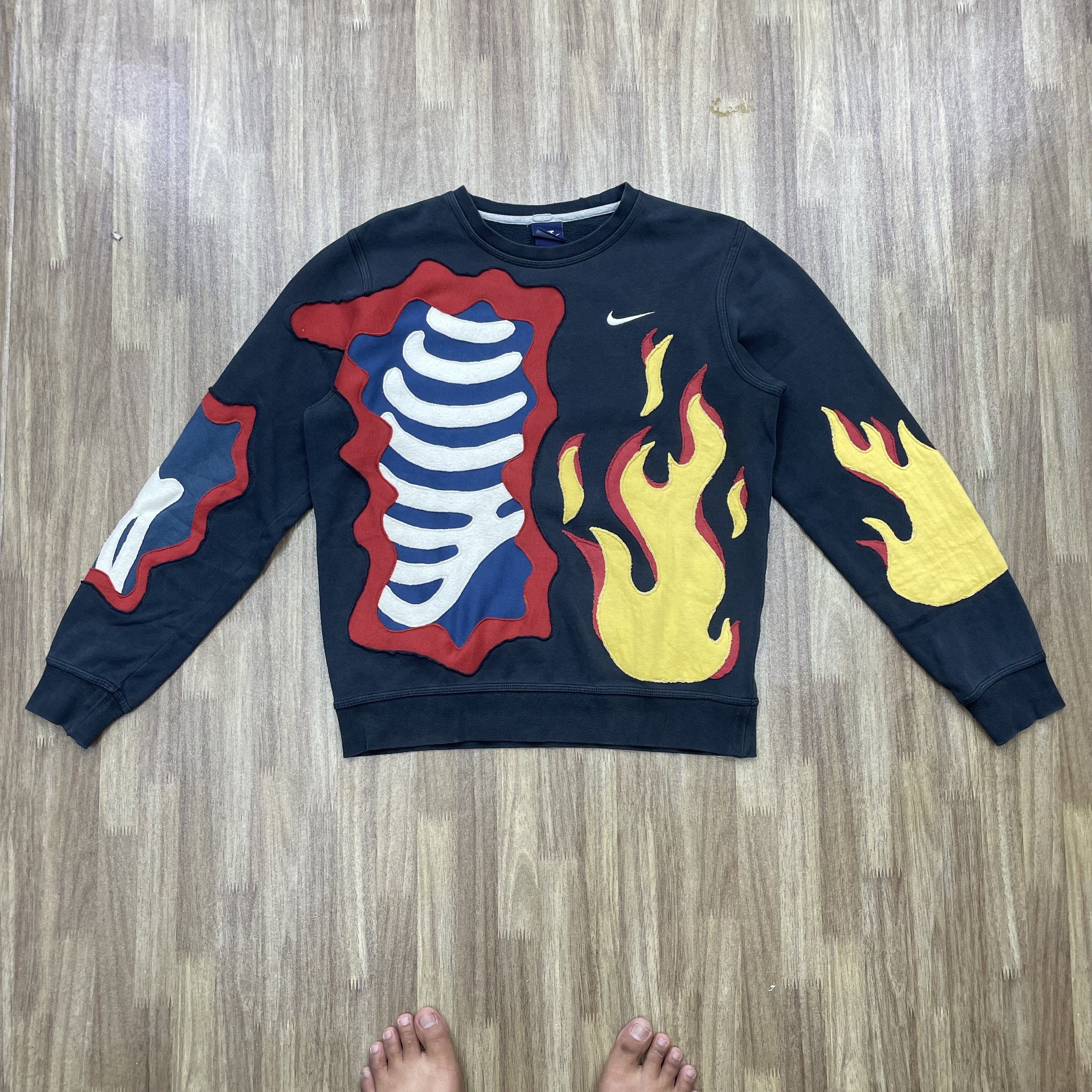 Vintage Custom Reworked Nike Skeleton Flame Patchwork Crewneck 1of1 Size US M / EU 48-50 / 2 - 1 Thumbnail