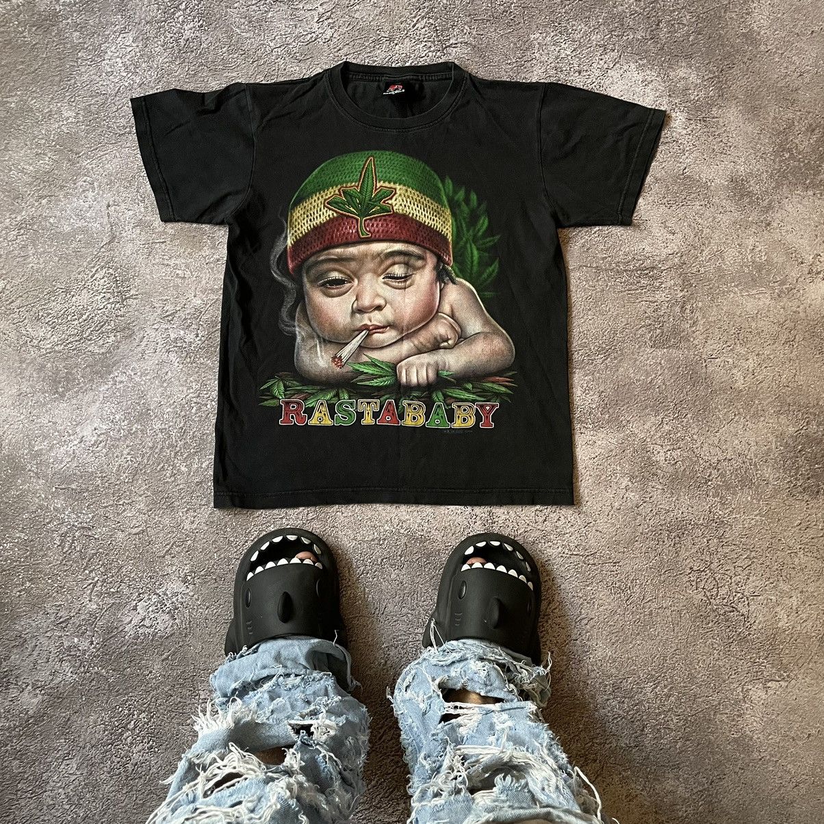 image of Humor x Vintage Y2K Adult “ Babe Smoke Weed Drugs“ Slogan Funny Tee in Black, Men's (Size Medium)