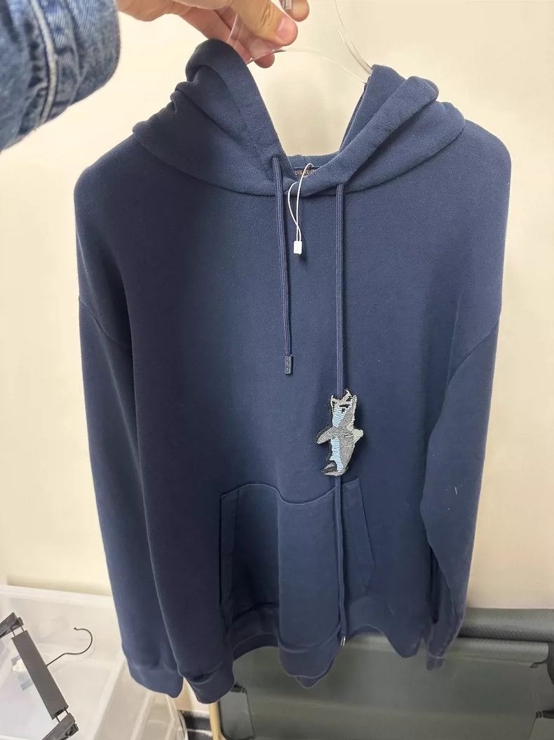 LOUIS VUITTON Navy Blue Ocean Shark Beaded Hoodie