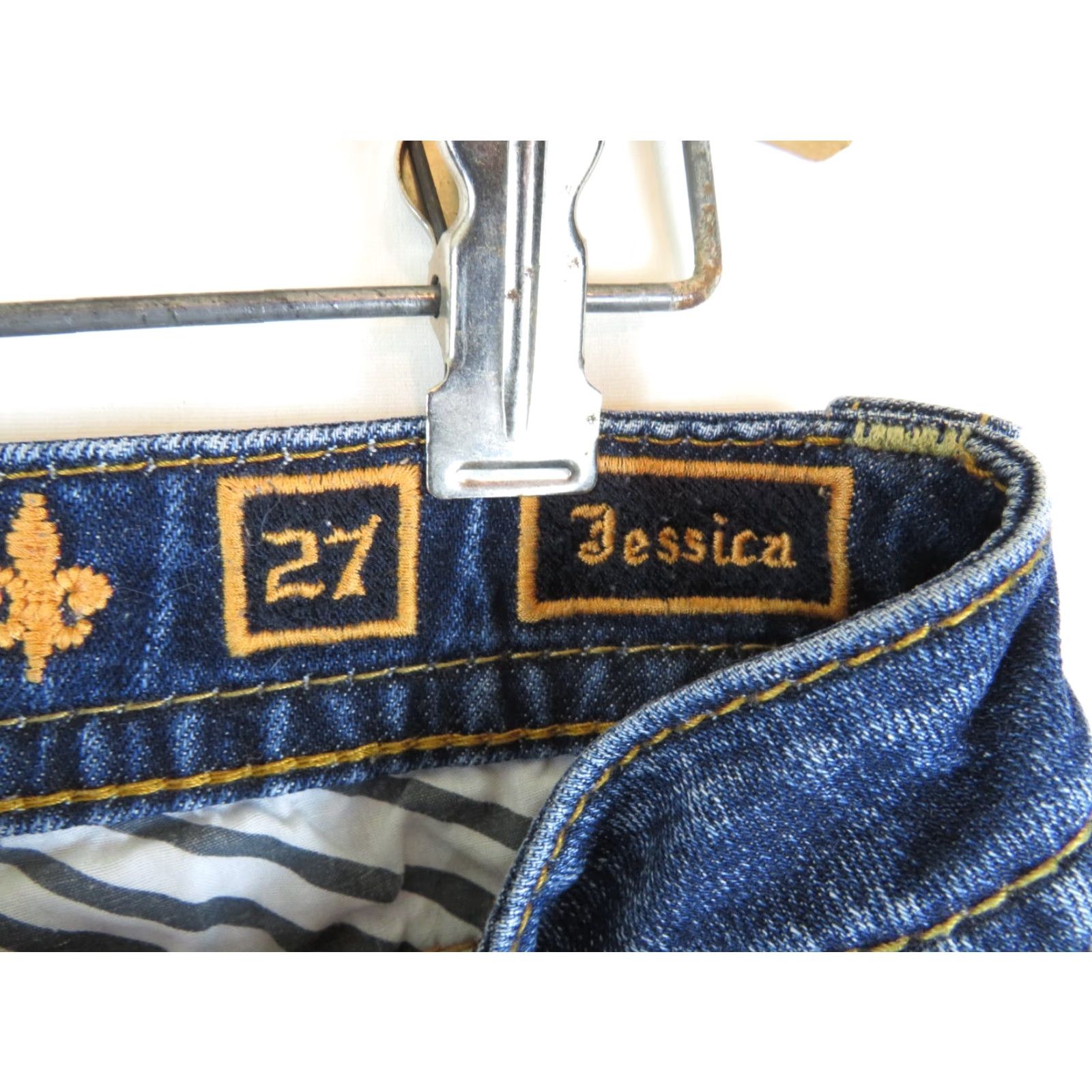 Vintage Rock Revival Jessica Skinny Jeans Womens Size 27 Button Zip Distressed Blue Denim Cotton Blend Regular Slim/Narrow Fit 27in Waist Womens Size 27" / US 4 / IT 40 - 6 Thumbnail