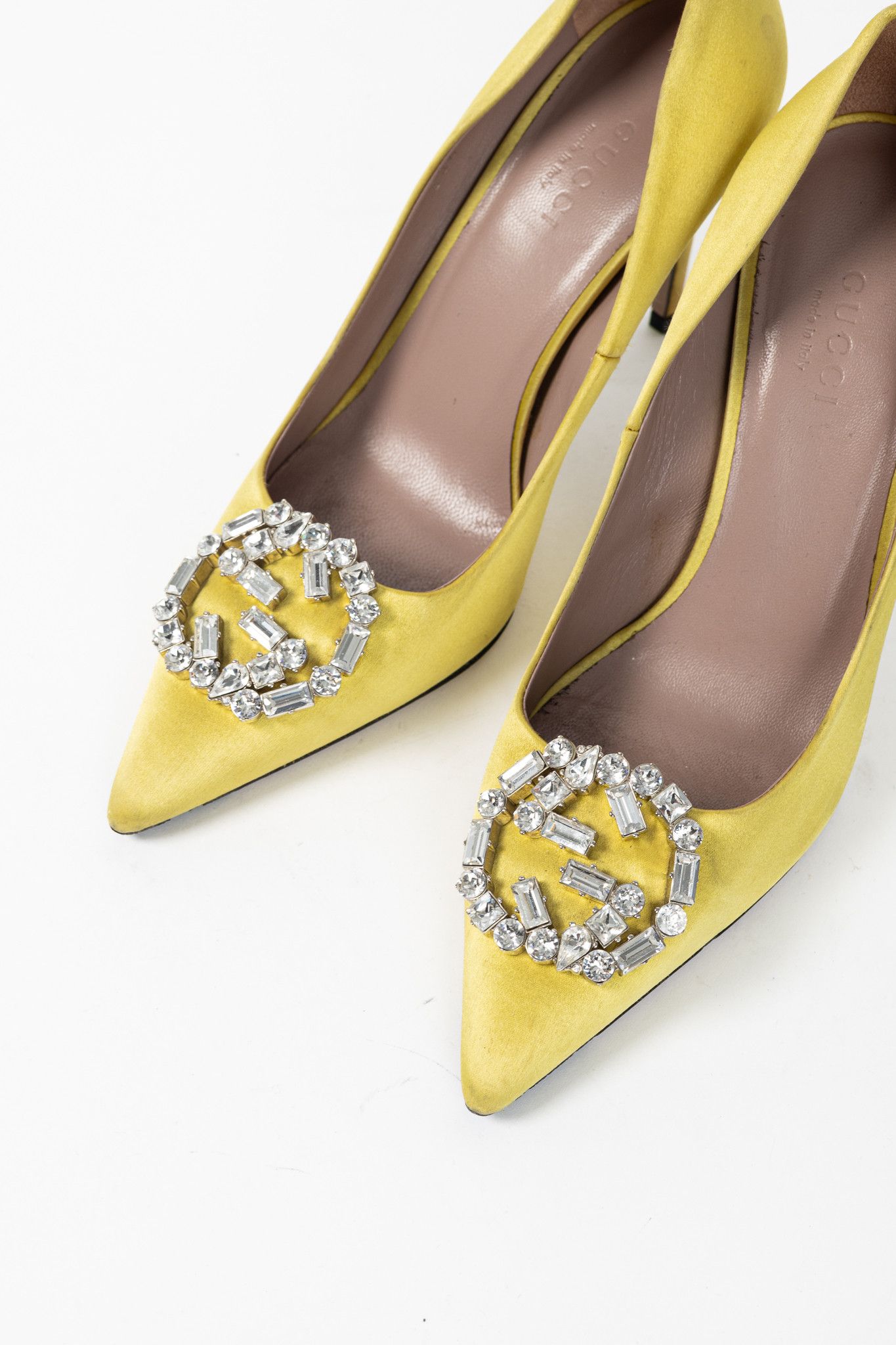 Gucci Gucci Yellow Raso Seta Crystal-GG Pointed-Toe Pumps Size US 4 / IT 34 - 6 Thumbnail