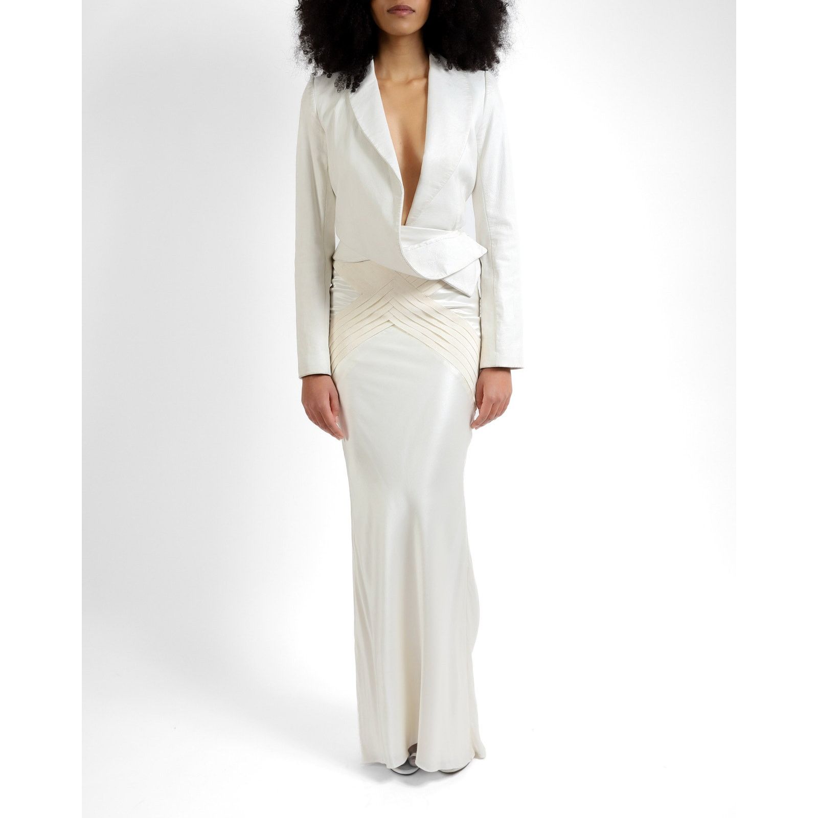 Haider Ackermann FW12 Asymmetrical Jacket with Lapel Collar in White Leather Size XS / US 0-2 / IT 36-38 - 2 Thumbnail