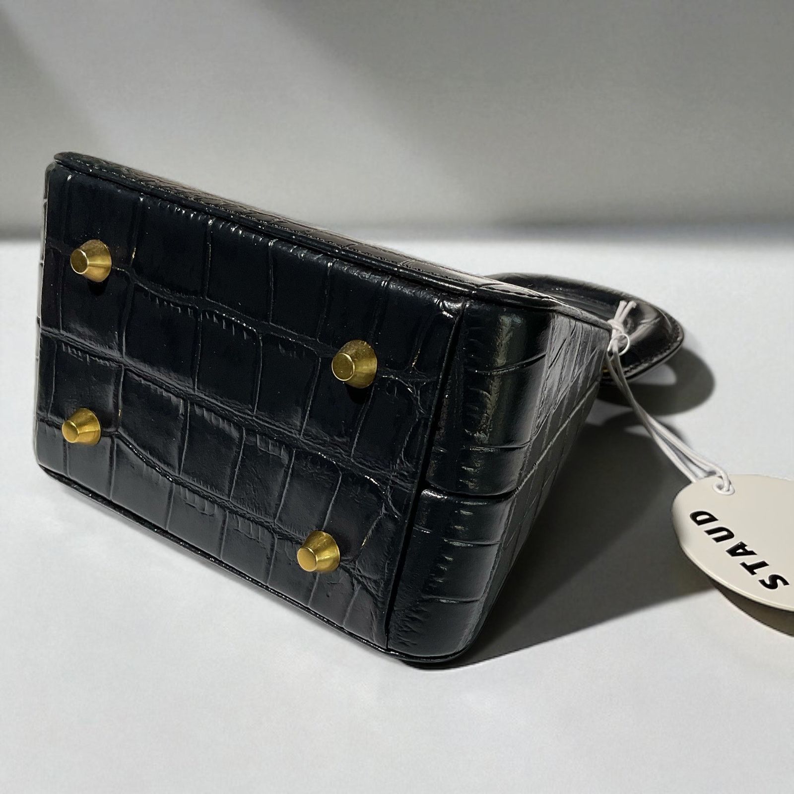 Staud STAUD Kenny Croc-Embossed Leather Top Handle Bag - Black Size ONE SIZE - 3 Thumbnail