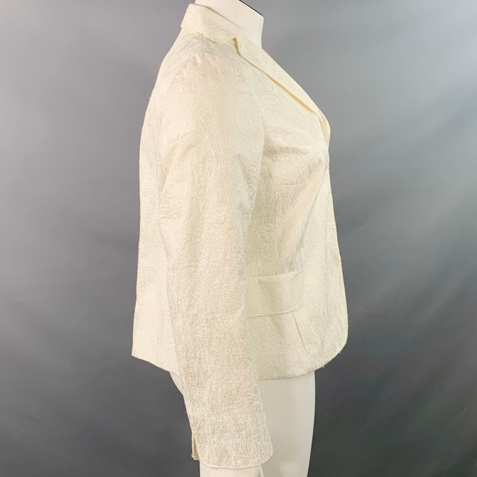 Akris 14 Cream Cotton Blend Scribble Stitch Hook Eye Jacket Blazer Size XL / US 12-14 / IT 48-50 - 3 Thumbnail