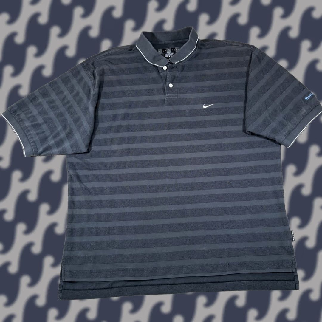 Nike VINTAGE Nike Golf Polo Shirt Men’s XXL 100% Cotton Striped | Black Geometric 90s Logo Button Chip Metlife Golf Vintage Men Size US XXL / EU 58 / 5 - 1 Thumbnail