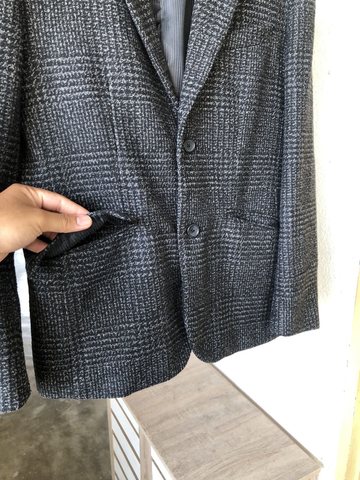 Japanese Brand Vtg Uniqlo Tweed Gingham Dark Grey Single Breasted Blazer Size US L / EU 52-54 / 3 - 10 Thumbnail