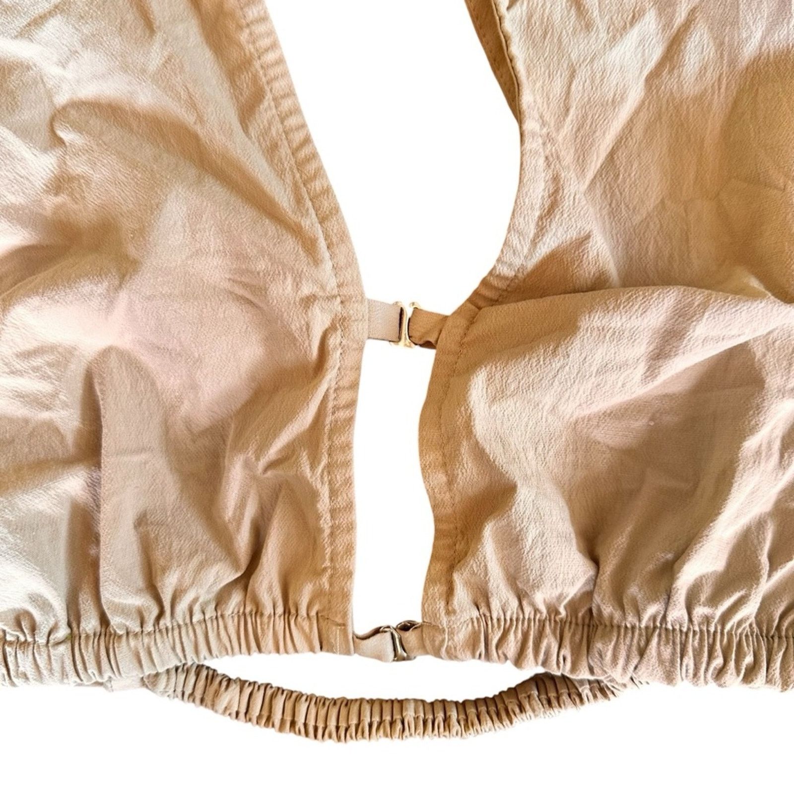 Zara Zara Cropped Collared Blouse – Tan/Cream – Size S – EUC Size S / US 4 / IT 40 - 3 Thumbnail