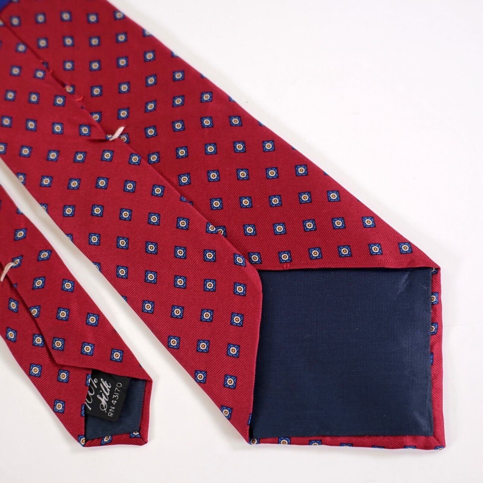 Designer Camden Court Red Blue Geometric Floral Print Short Silk Tie Size ONE SIZE - 5 Thumbnail
