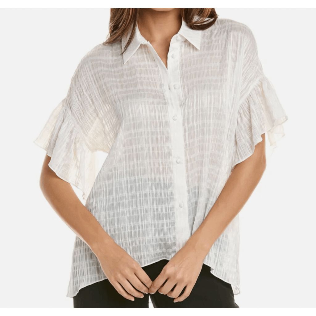 Alice + Olivia ALICE AND OLIVIA Edyth Shirt In White, Staple Blouse, Sz Sma Size S / US 4 / IT 40 - 1 Thumbnail