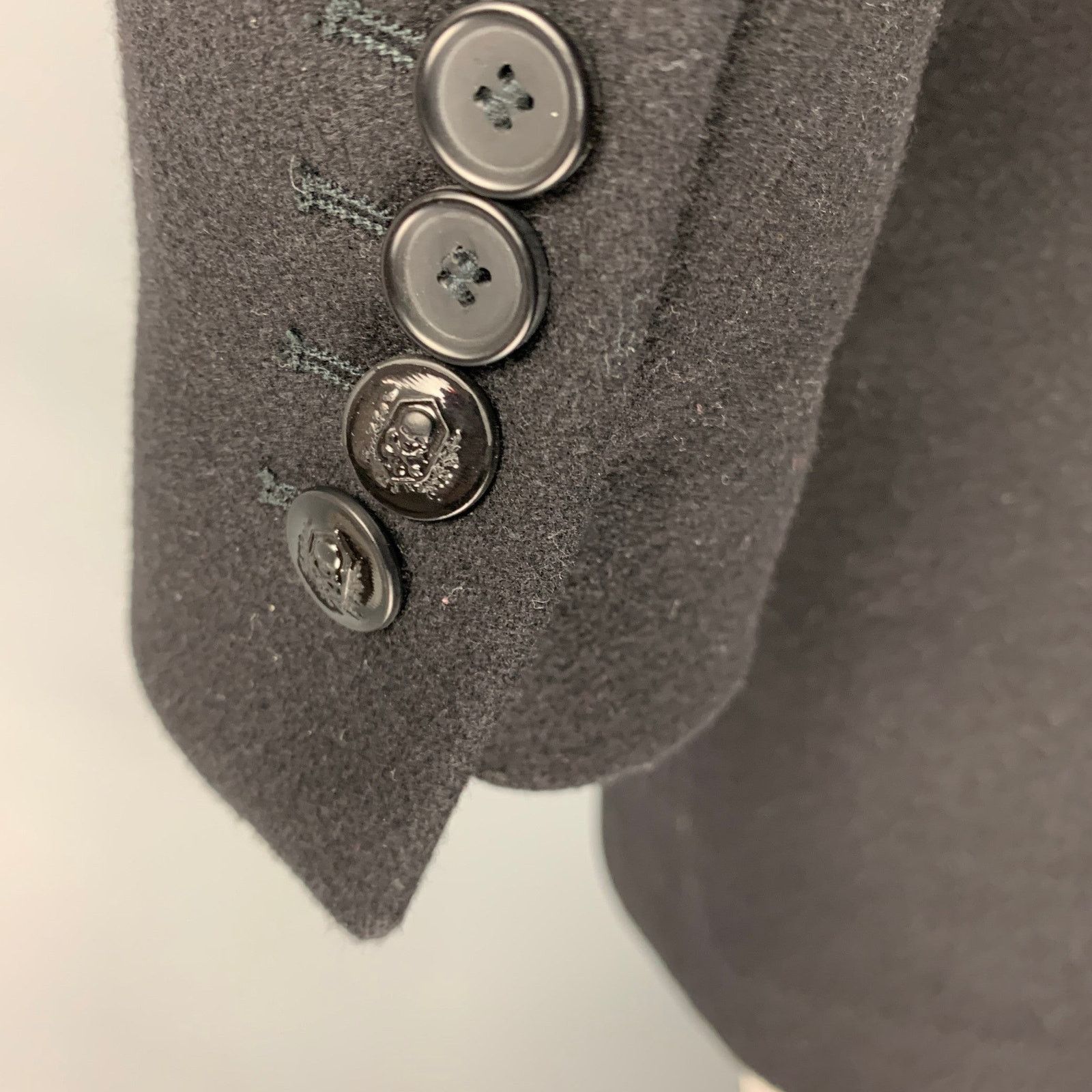 The Kooples THE KOOPLES Black Wool Blend Leather Trim Peak Lapel Coat Size US S / EU 44-46 / 1 - 5 Thumbnail