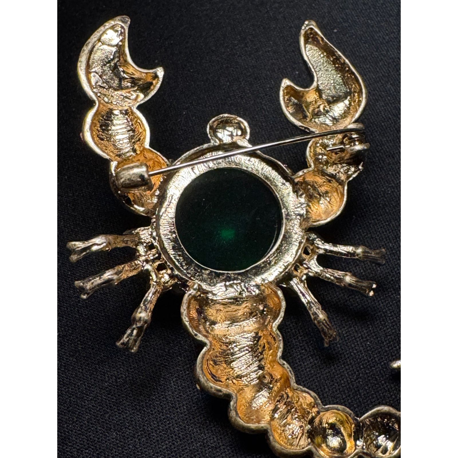 Other Large Green Cabochon Gold Tone Brooch Pink Rhinestones Size ONE SIZE - 5 Thumbnail